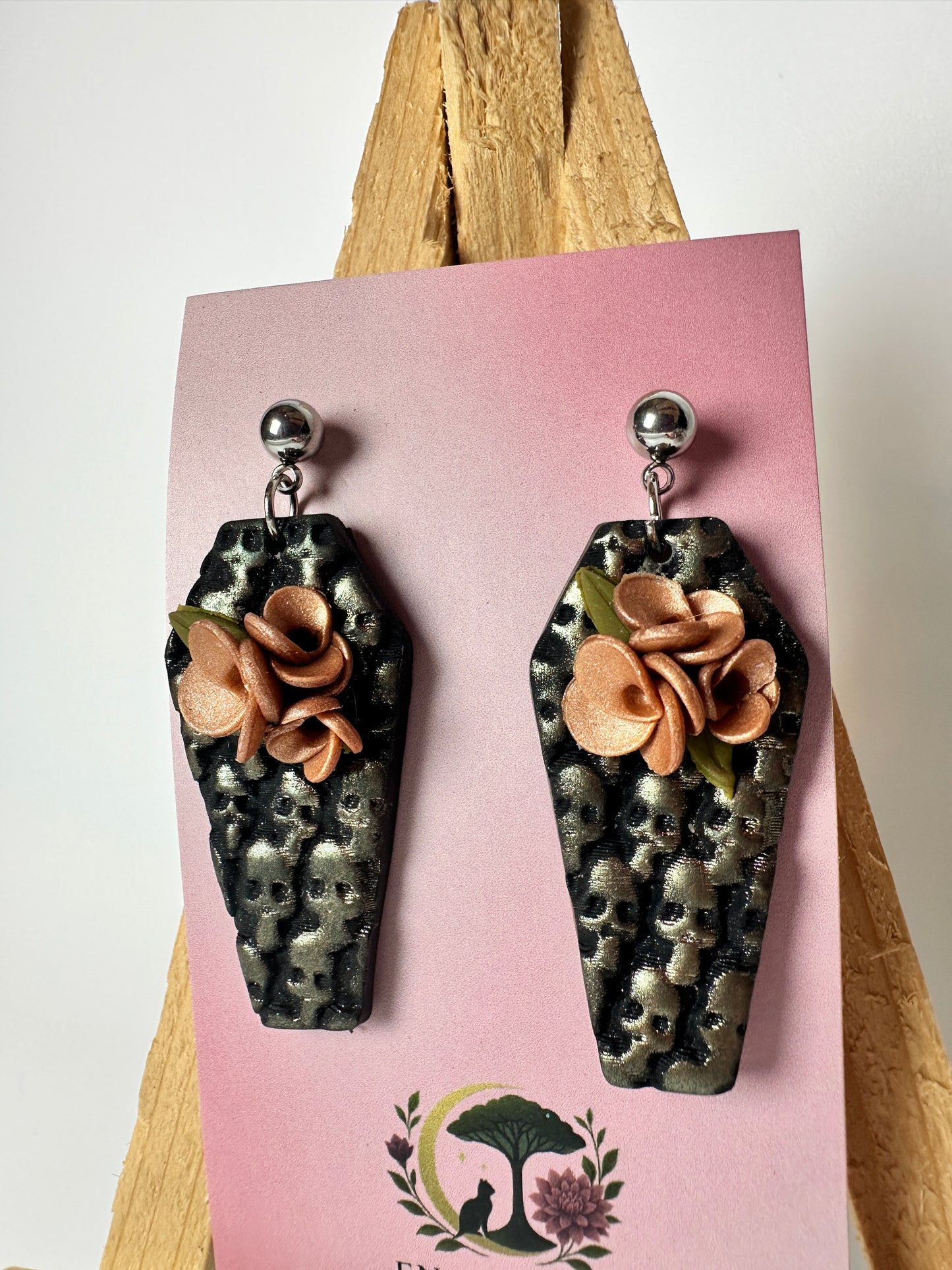 Enchanted Coffin Earrings – Dark Elegance with a Floral Twist