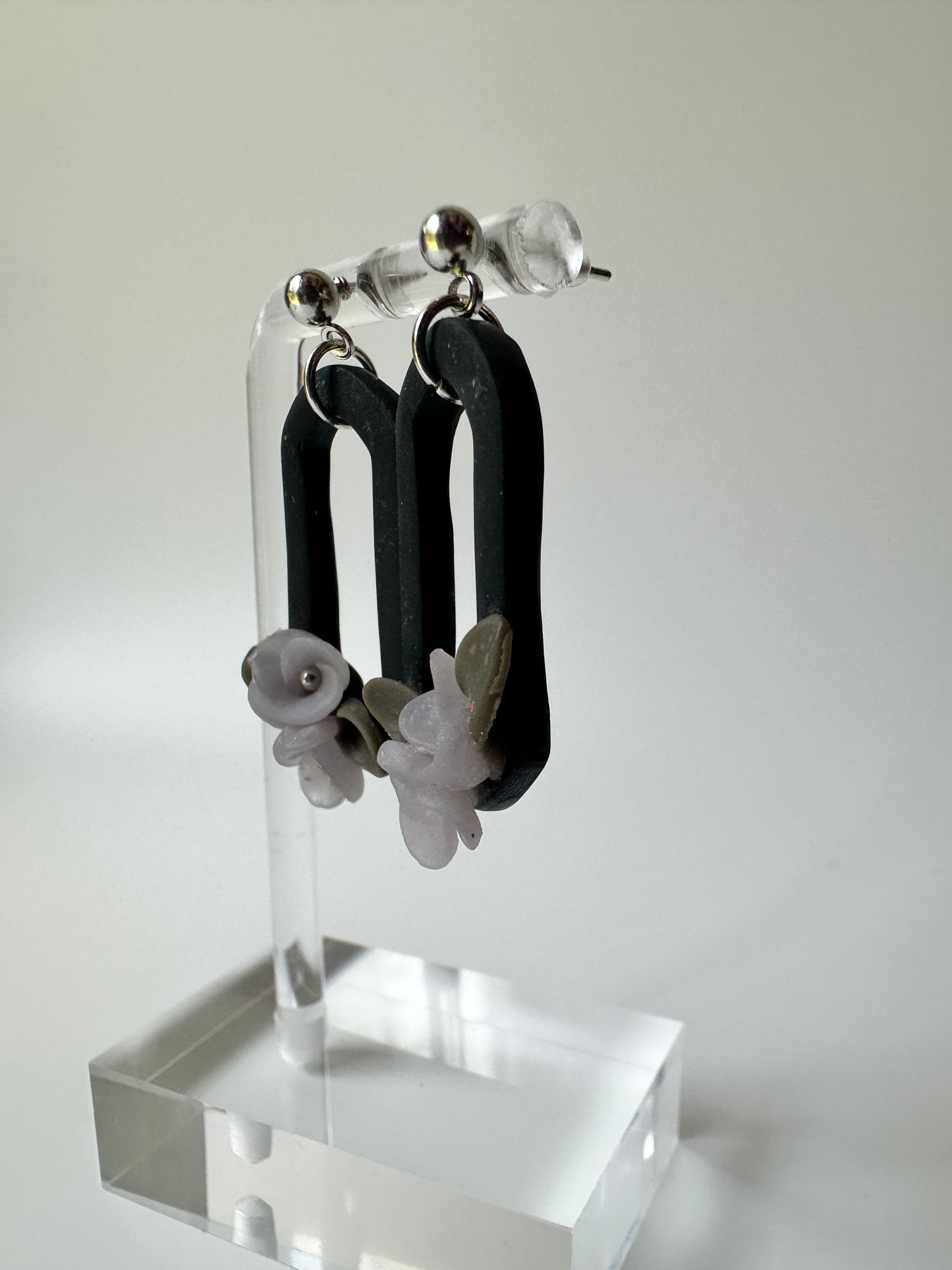 Midnight Blooms Polymer Clay Dangle Earrings