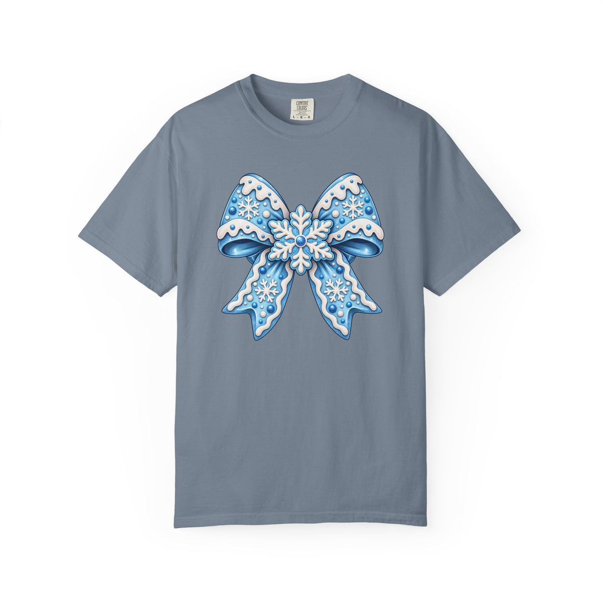 Blue Snowflake Bow T-Shirt — Winter Holiday Graphic Tee