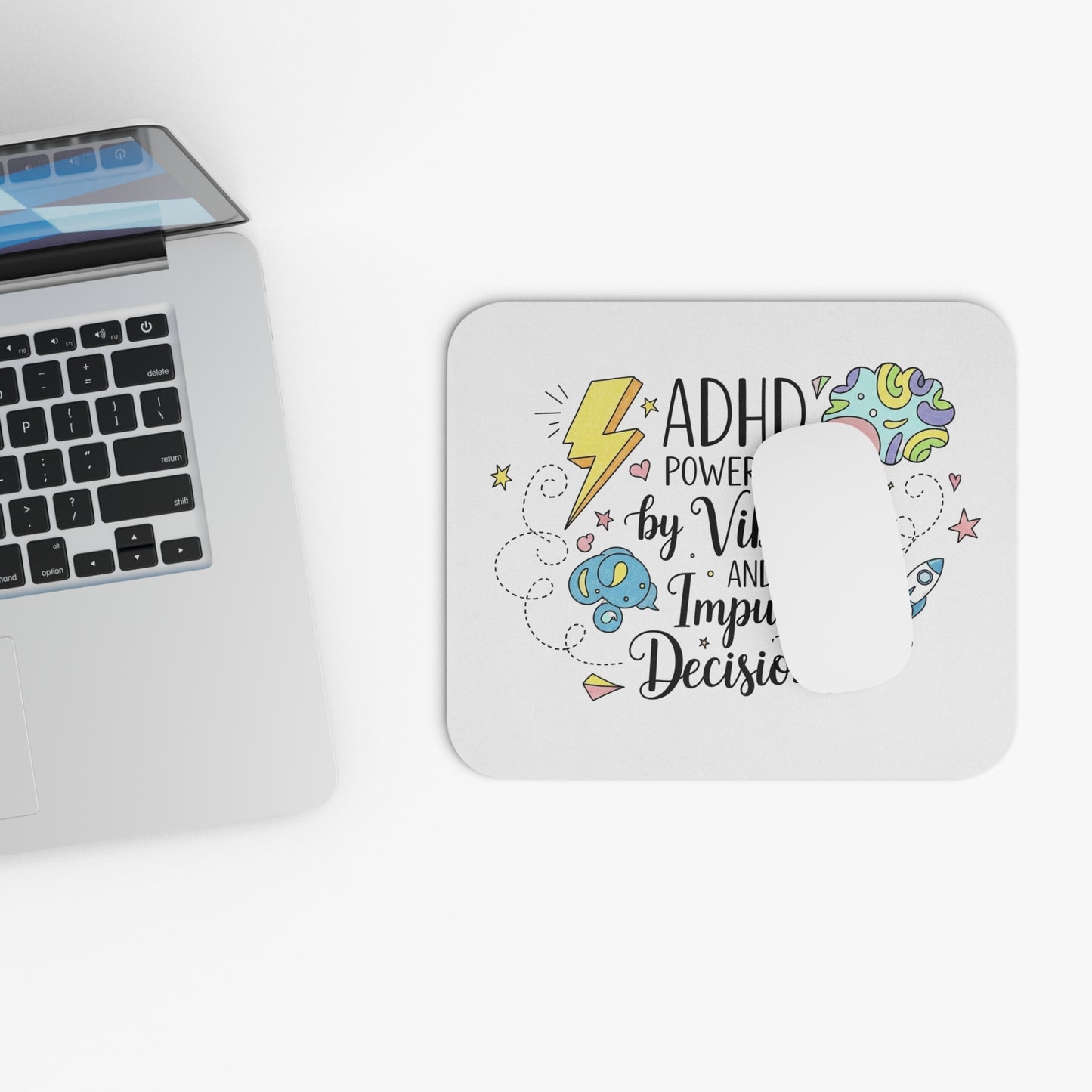 ADHD Powered by Vibes Mouse Pad — Colorful Inspirational Desk Accessory