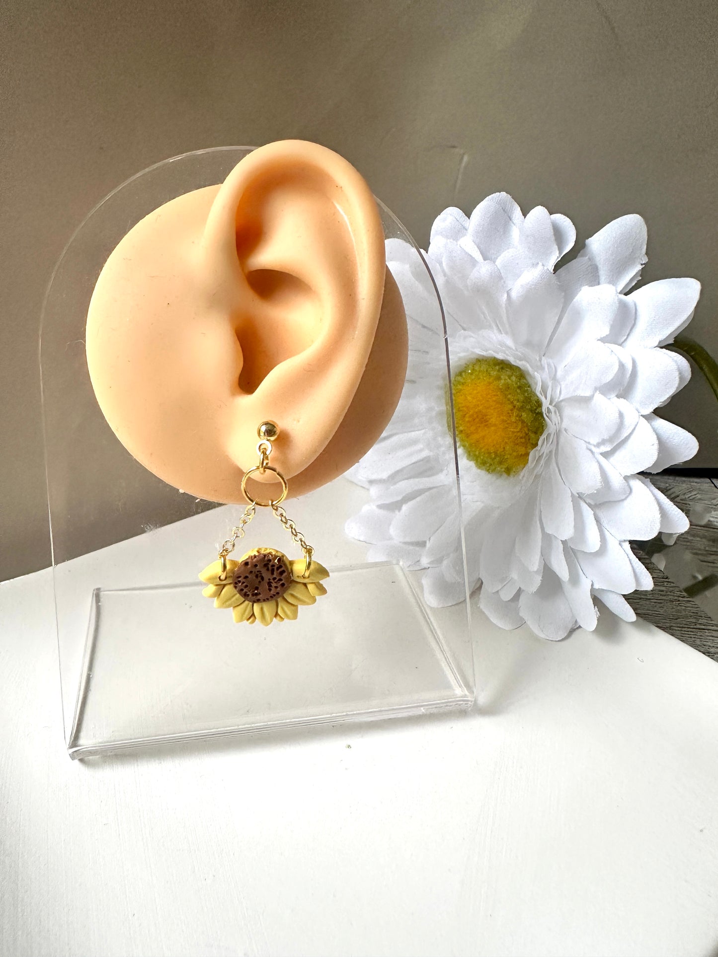 Enchanted Mini Sunflower Polymer Clay Dangle Earrings