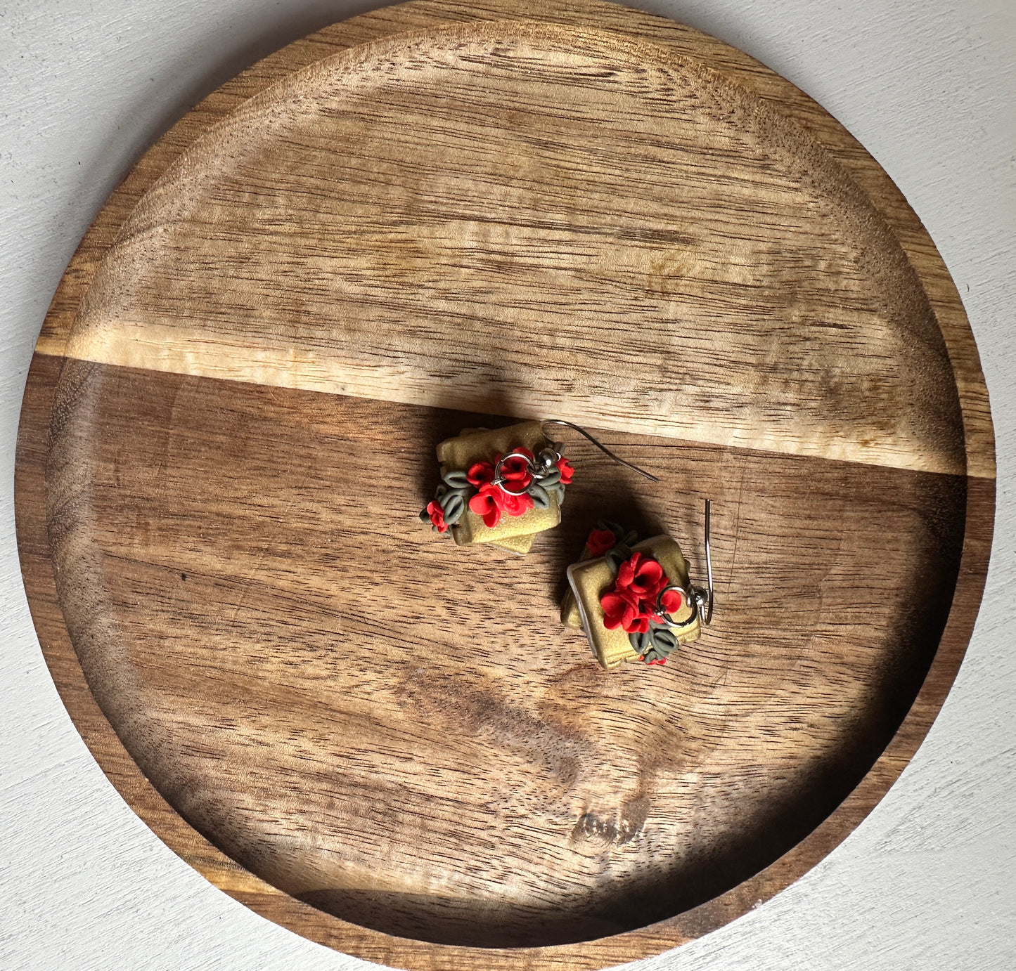 Golden Garden Books Stack Polymer Clay Dangle Earrings.