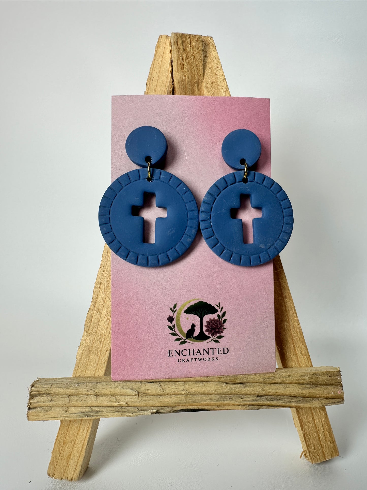 Enchanted Cross Cutout Circle Polymer Clay DanglesEarrings