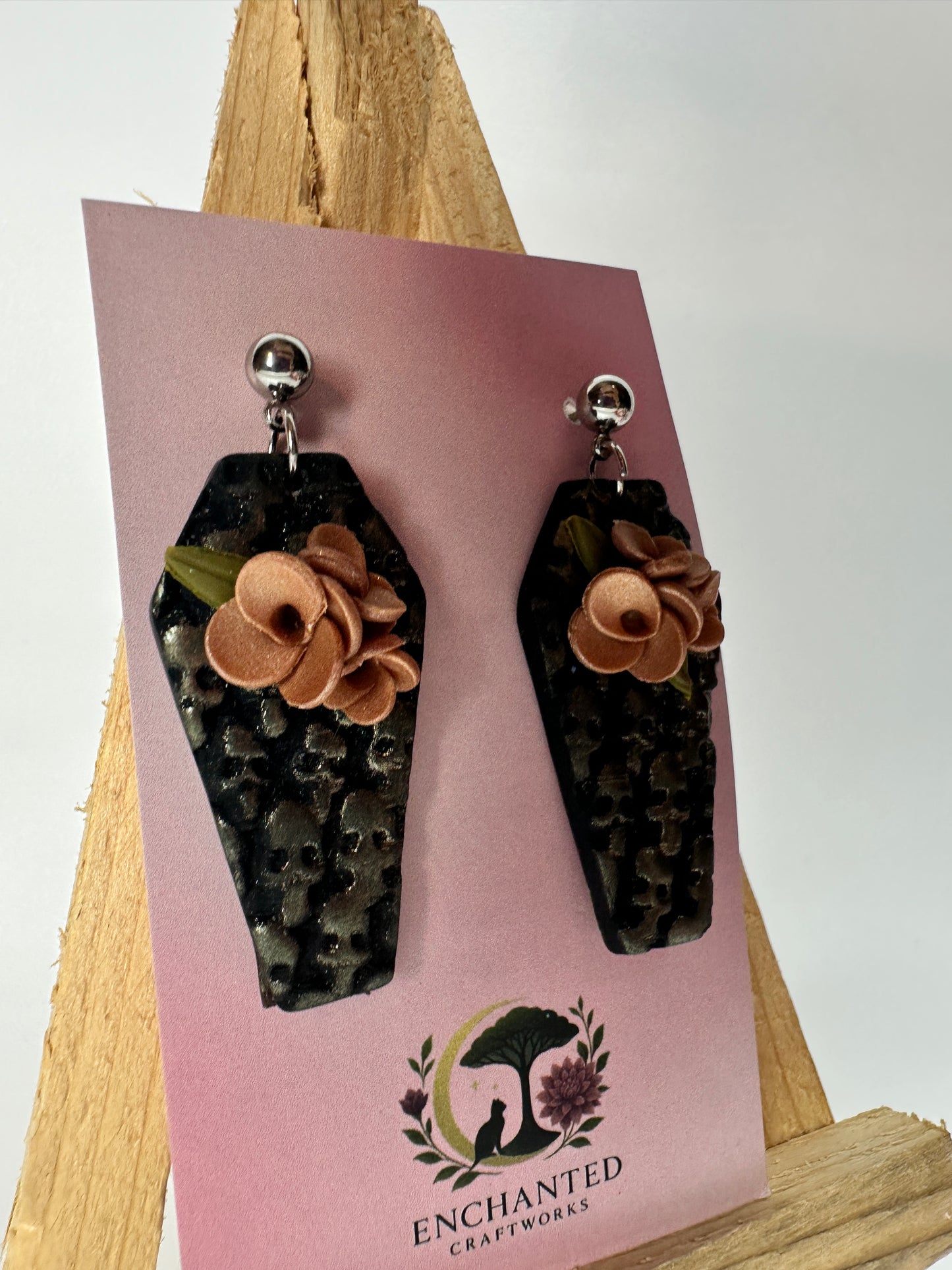 Enchanted Coffin Earrings – Dark Elegance with a Floral Twist