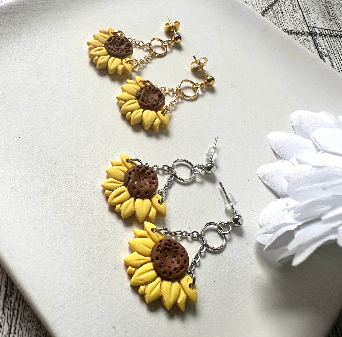 Enchanted Mini Sunflower Polymer Clay Dangle Earrings