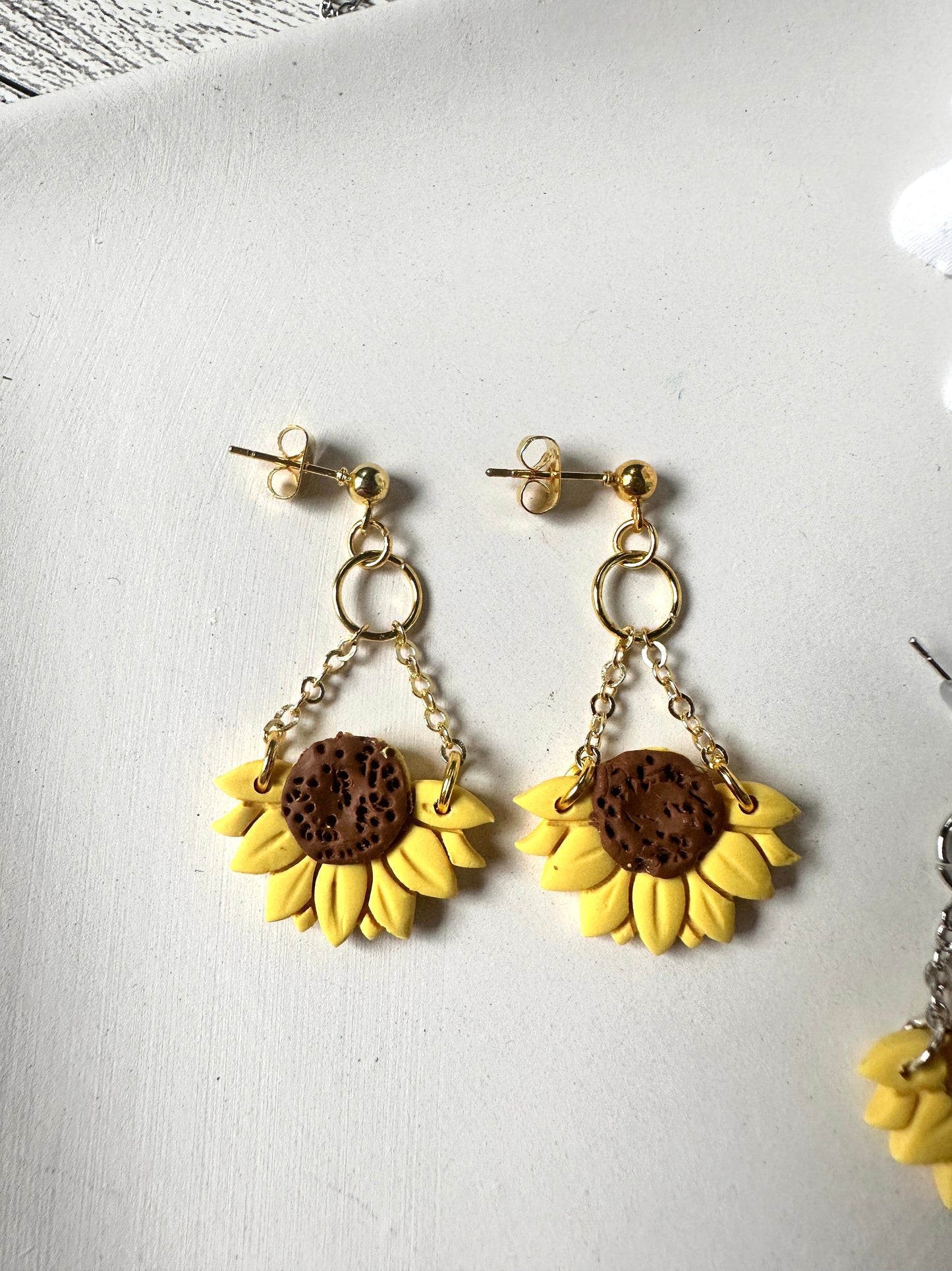 Enchanted Mini Sunflower Polymer Clay Dangle Earrings