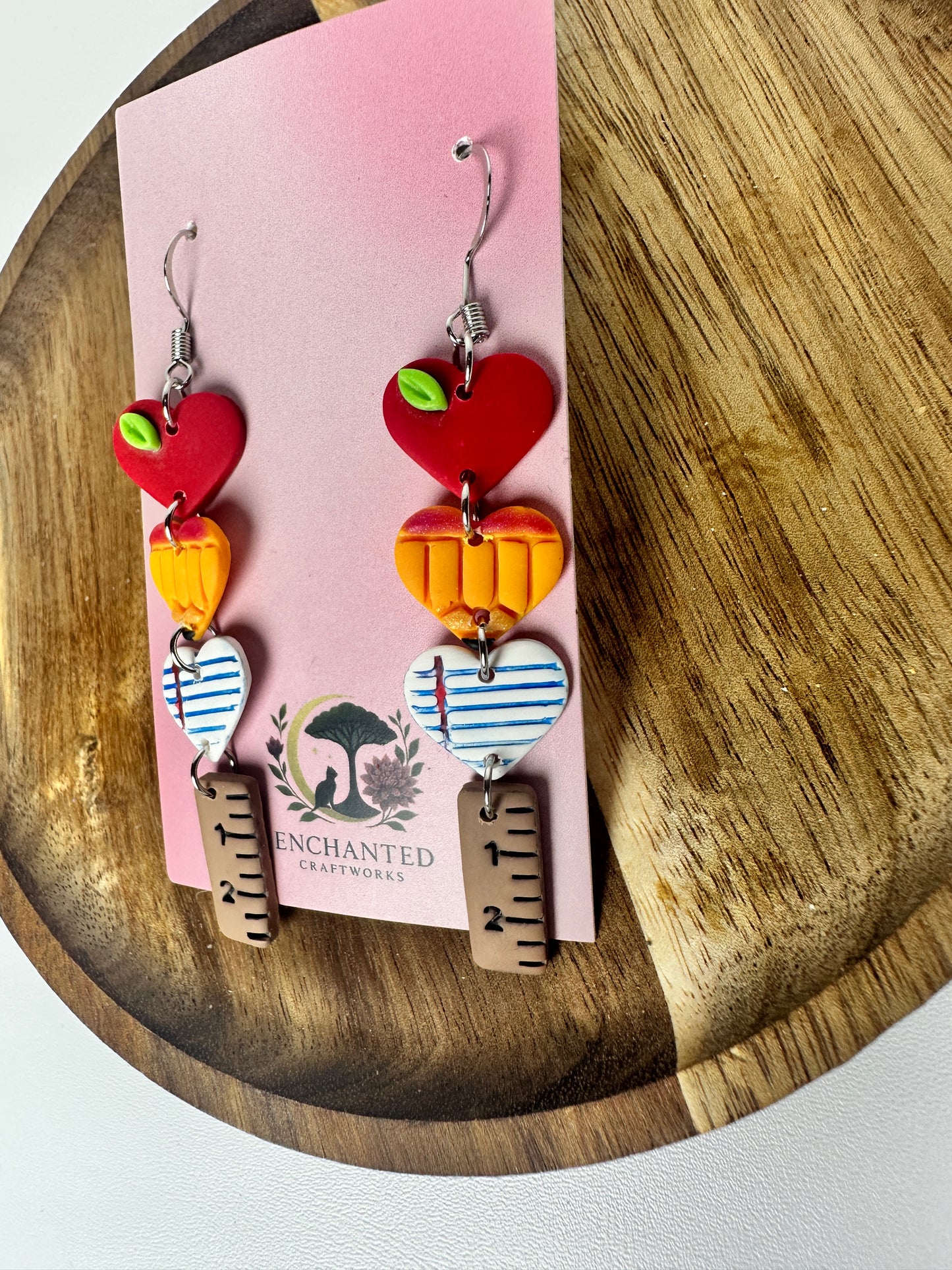 Back to school Heart Stack | Teacher Polymer Clay Dangle Earrings