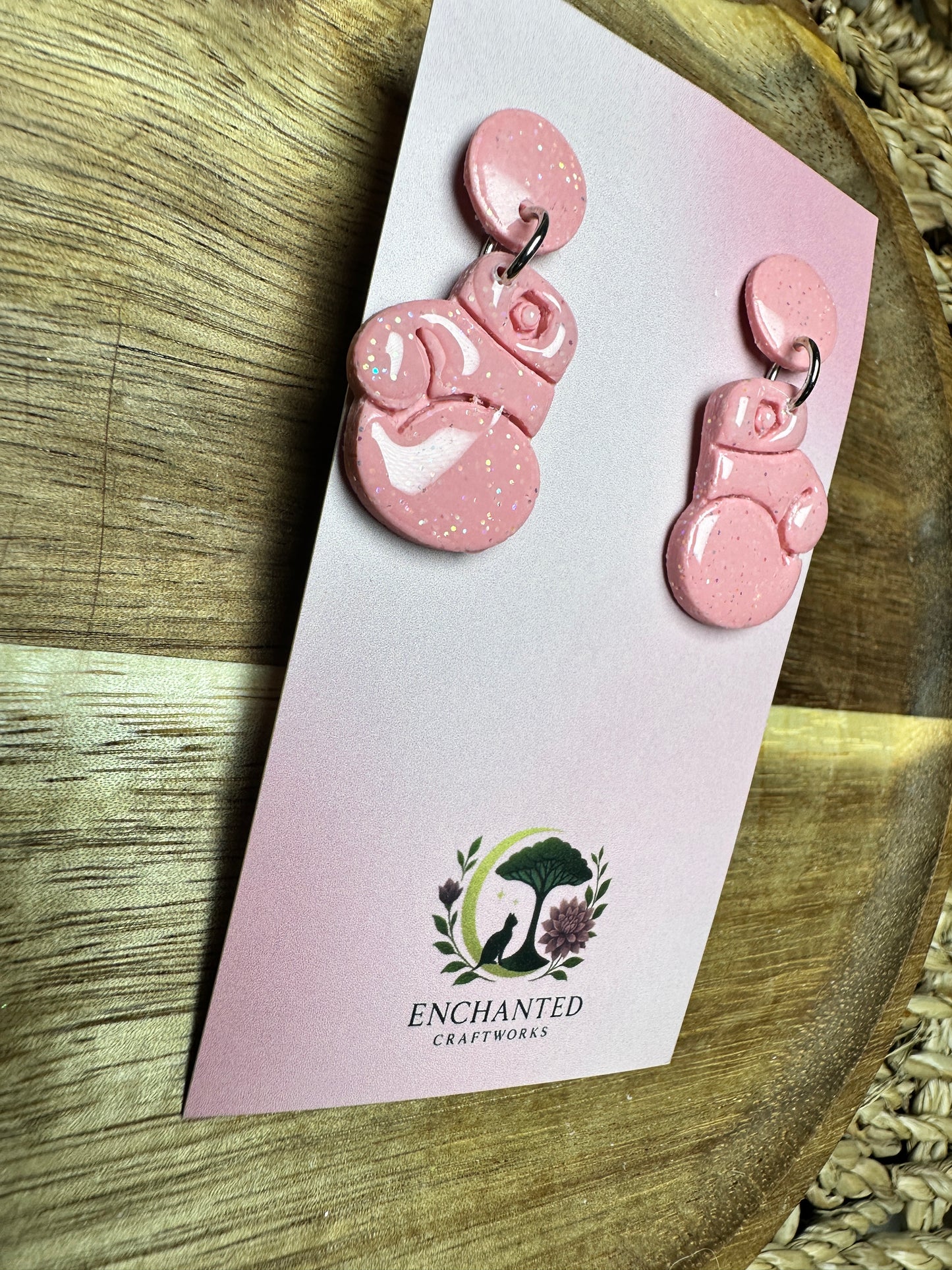 Enchanted Pink Boxing Glove Dangle Earrings