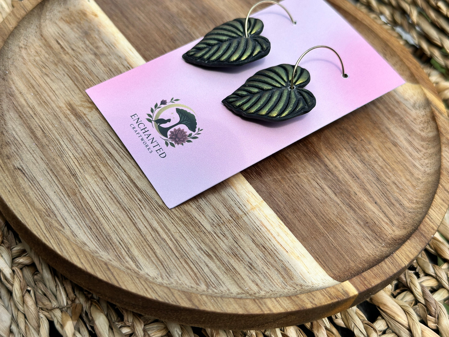 Enchanted Tropical Leaf Earrings – Handmade Polymer Clay Jewelry, Nature Inspired Earrings, Botanical Statement Earrings, Jungle Leaf Hoops