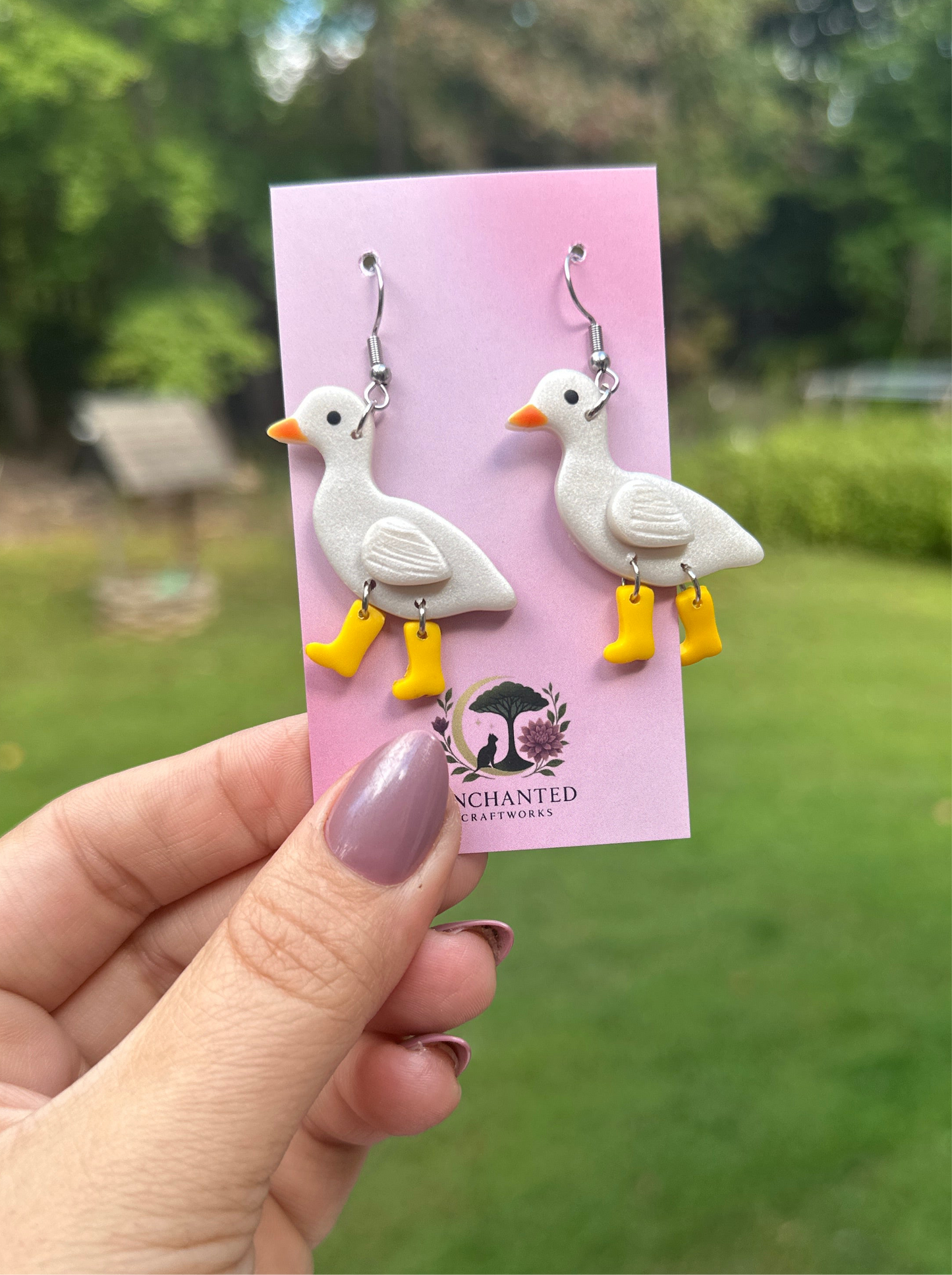 Handmade Duck Earrings in Yellow Boots