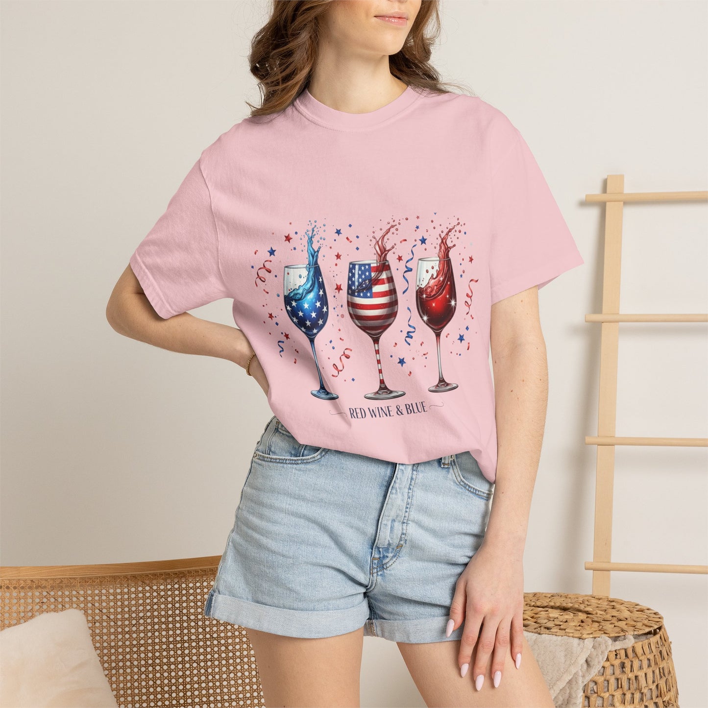 Red Wine & Blue T-Shirt — Patriotic Wine Glasses 4th of July Tee
