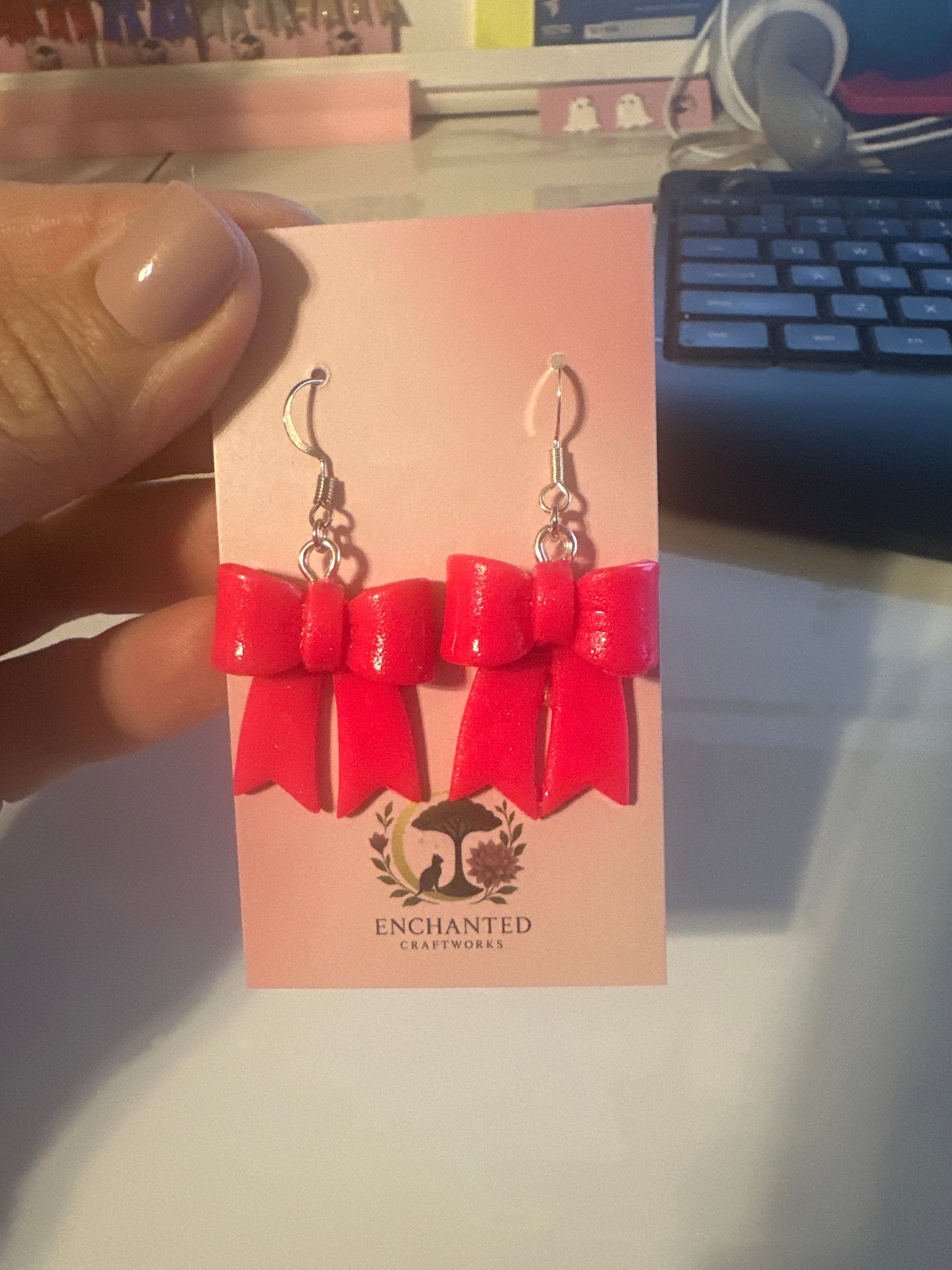 Classic Hand-Folded Bow Polymer Clay Dangle Earrings