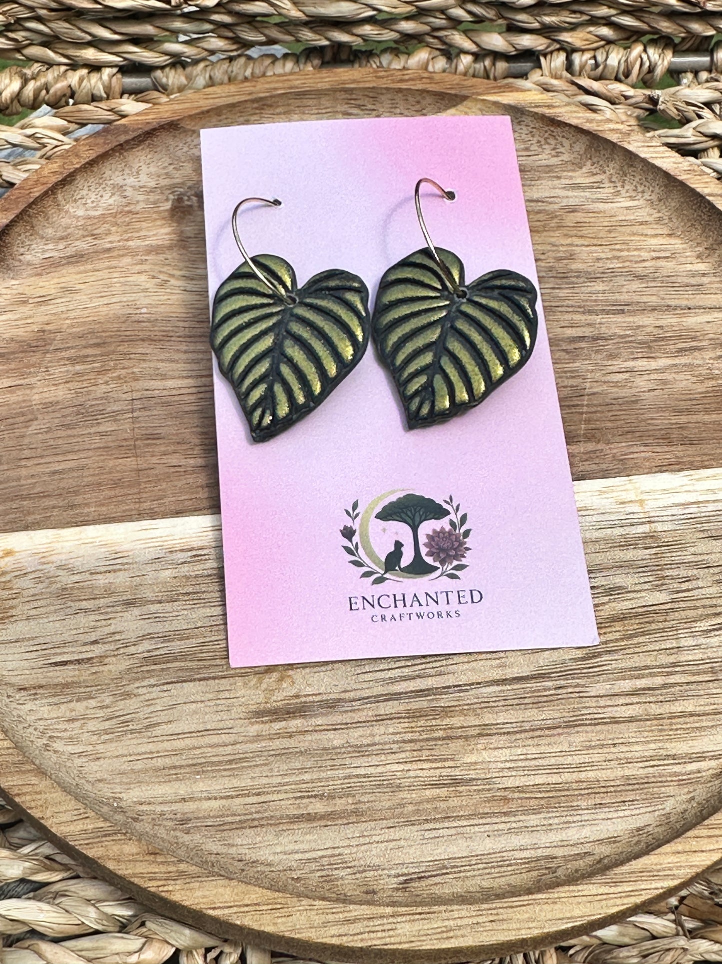 Enchanted Tropical Leaf Earrings – Handmade Polymer Clay Jewelry, Nature Inspired Earrings, Botanical Statement Earrings, Jungle Leaf Hoops
