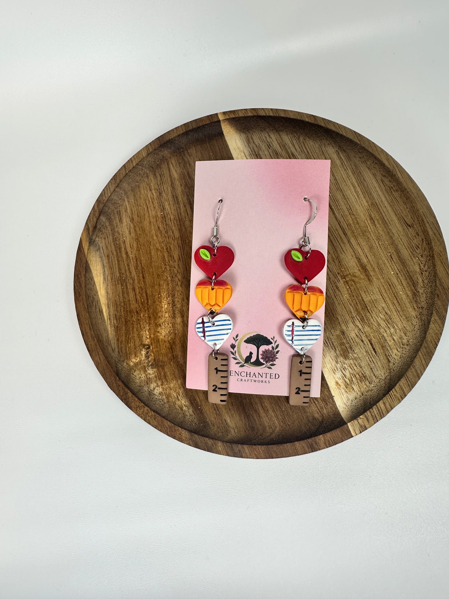 Back to school Heart Stack - Polymer Clay Dangle Earrings