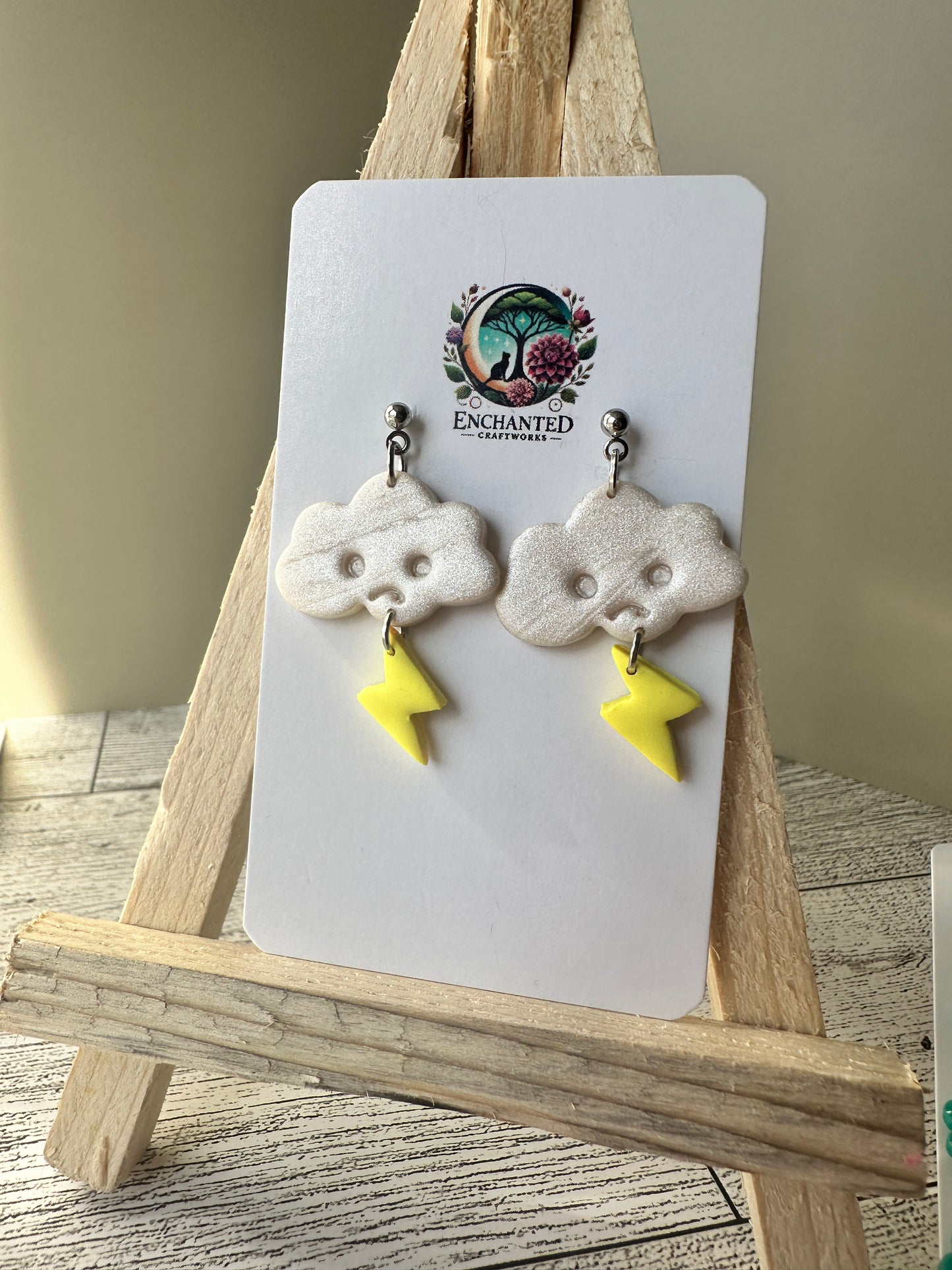 Stormy Cloud Dangle Earrings – Handmade Polymer Clay with Stainless Steel Posts