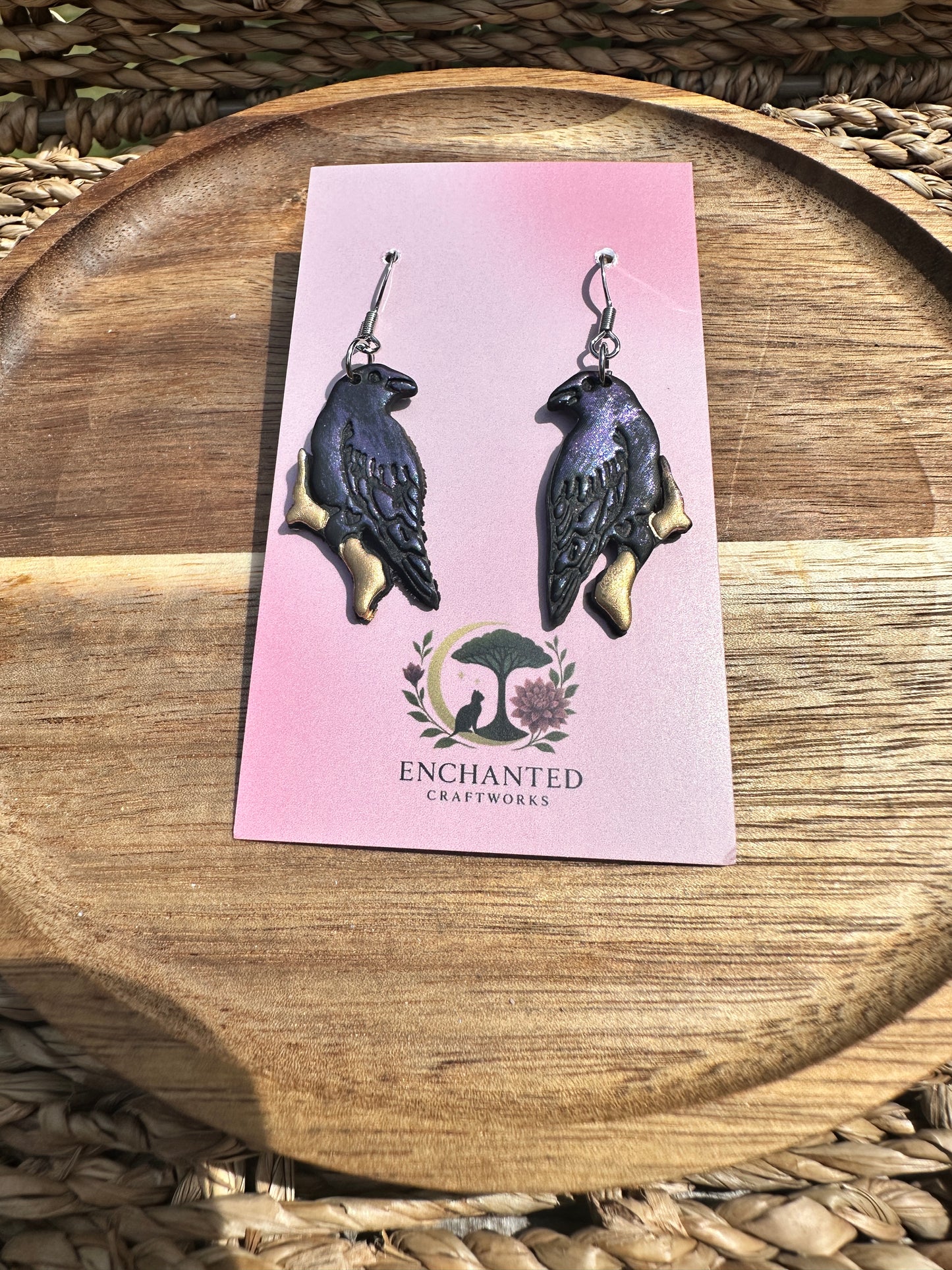 Enchanted Raven Polymer Clay Earrings