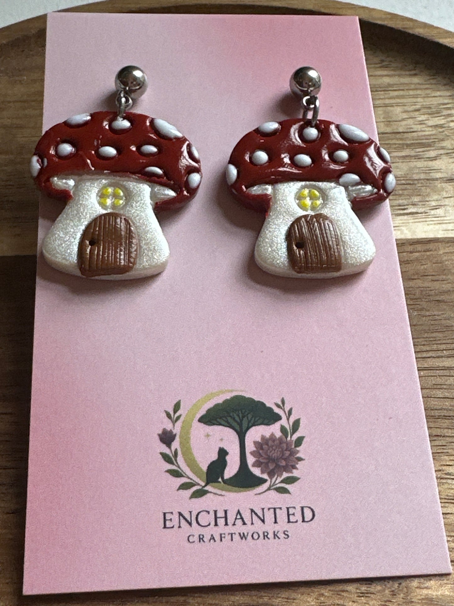 Mushroom Fairy House Polymer Clay Dangle Earrings