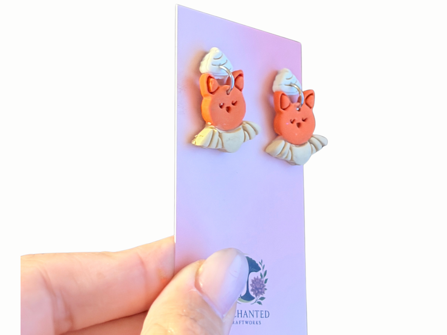 Cute Bat Pie Dangle Earrings, Polymer Clay Halloween Earrings, Fall Bat Earrings, Whimsical Autumn Jewelry