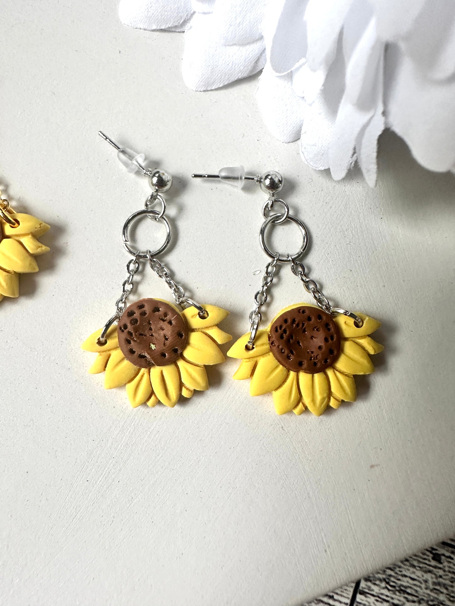 Enchanted Mini Sunflower Polymer Clay Dangle Earrings