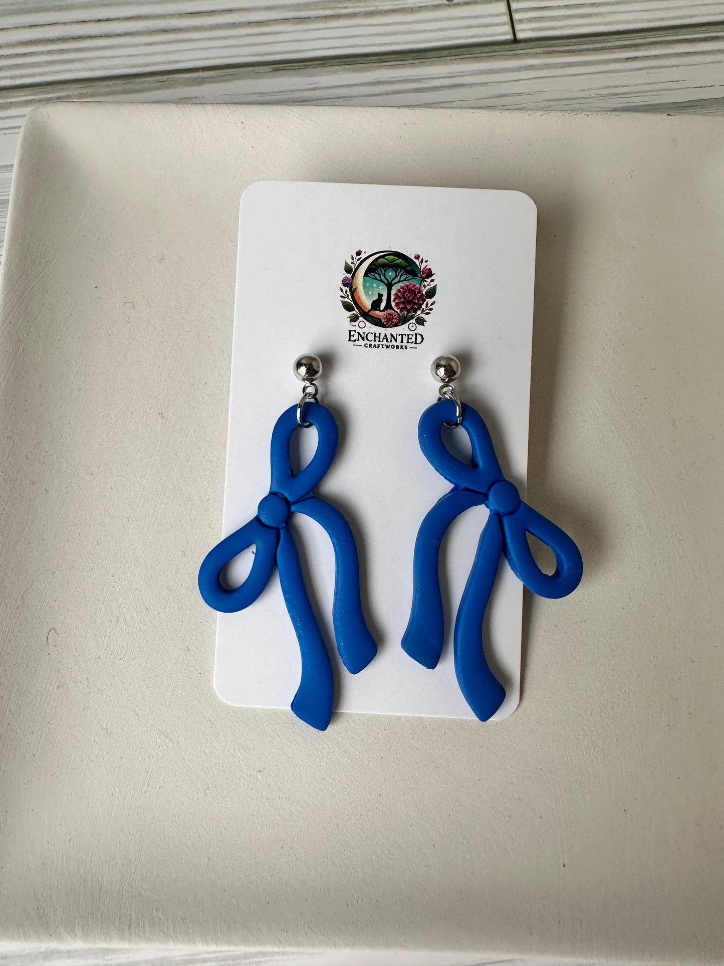 Handcrafted Polymer Clay Bow Earrings – Stainless Steel Posts