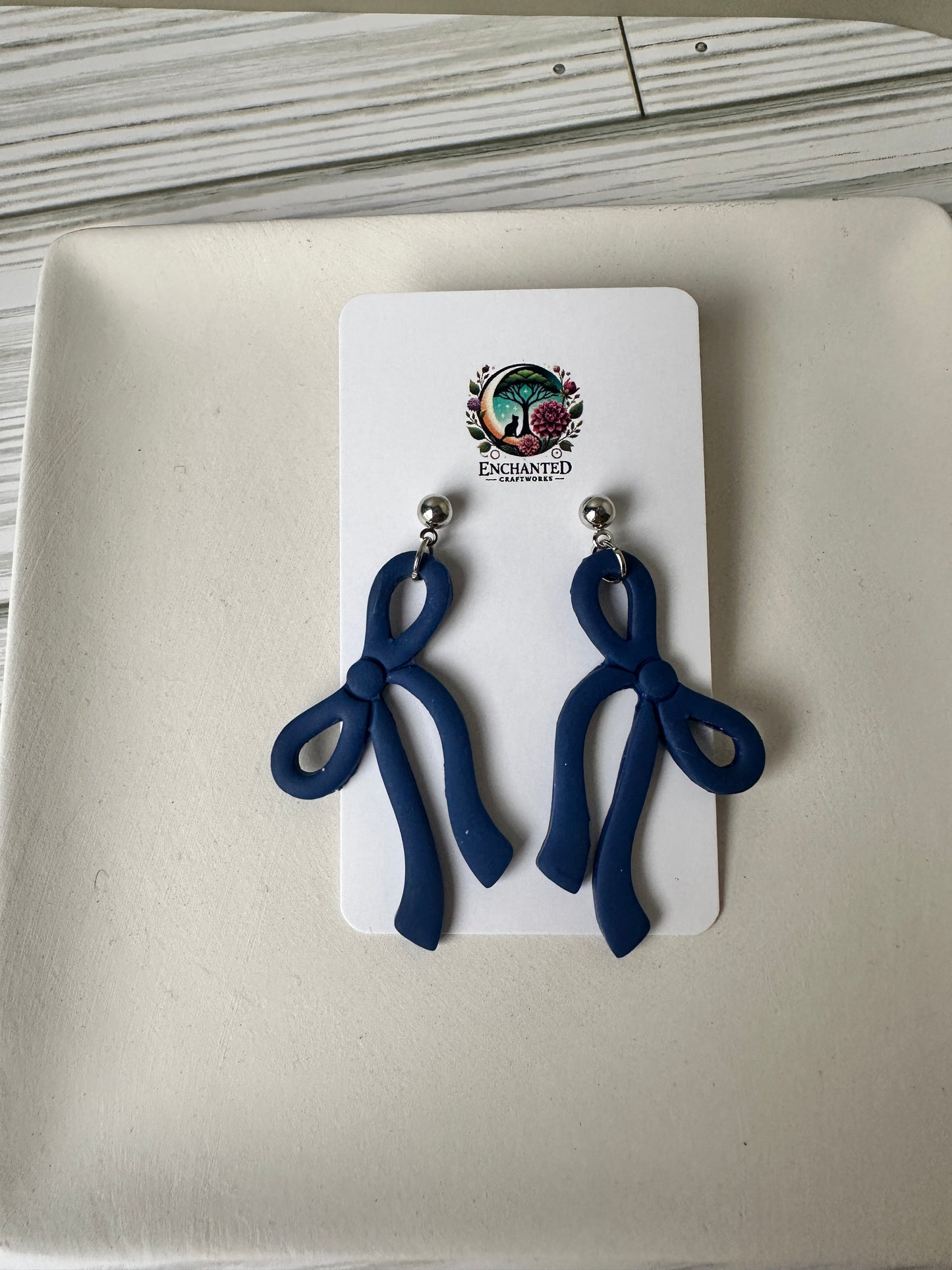 Handcrafted Polymer Clay Bow Earrings – Stainless Steel Posts