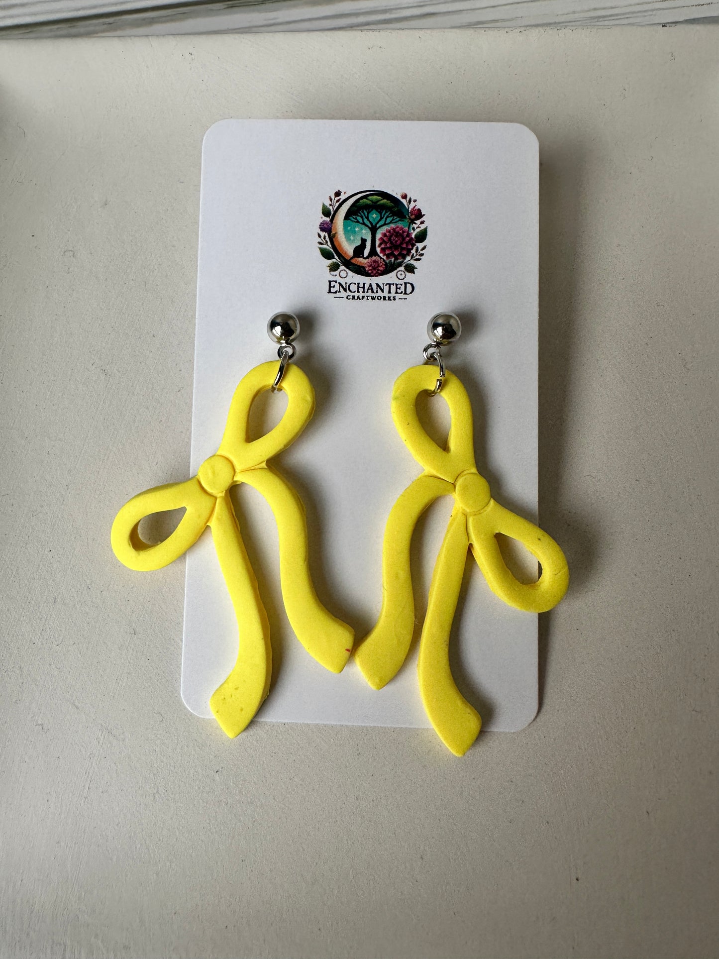 Handcrafted Polymer Clay Bow Earrings – Stainless Steel Posts