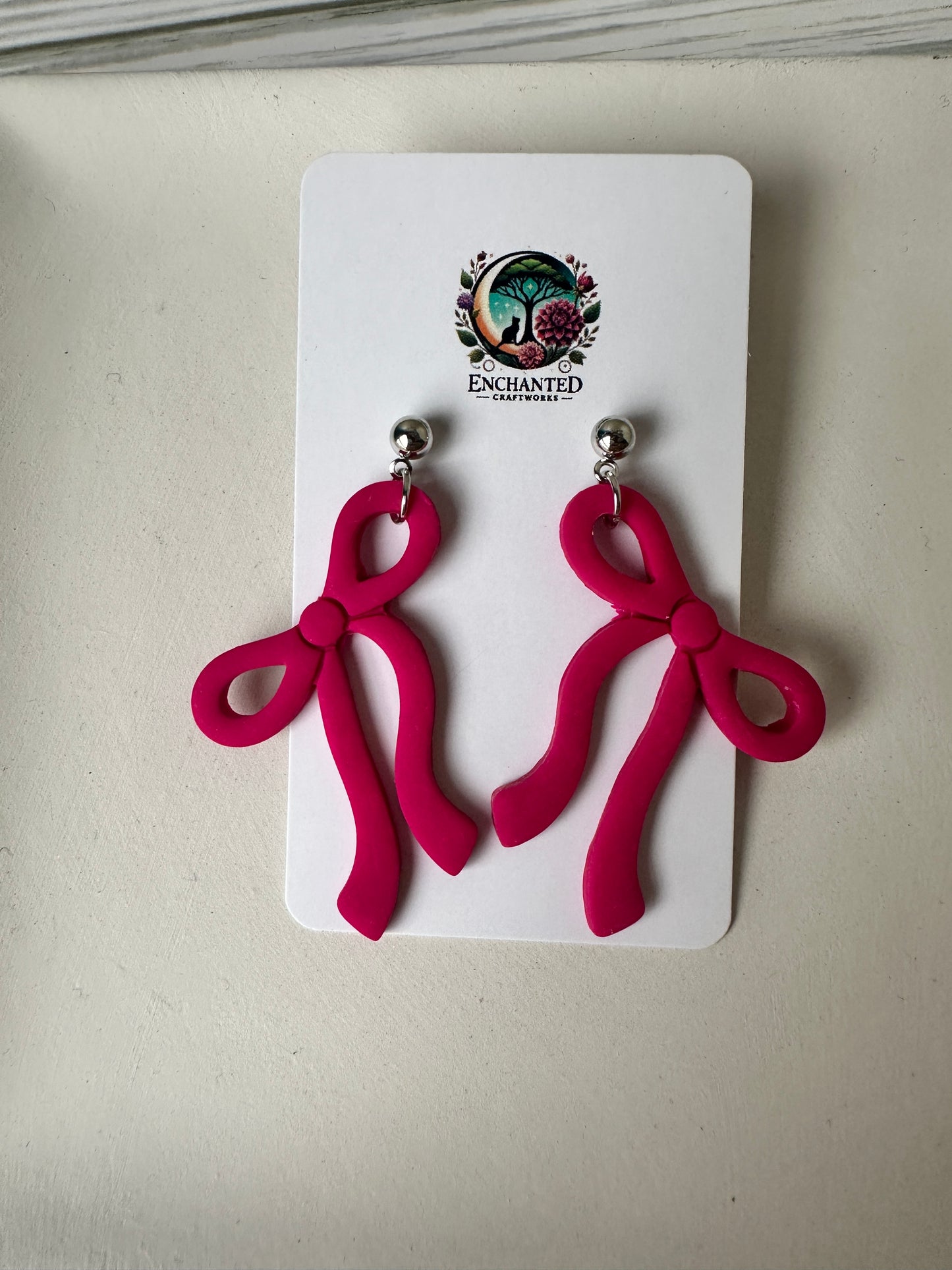 Handcrafted Polymer Clay Bow Earrings – Stainless Steel Posts