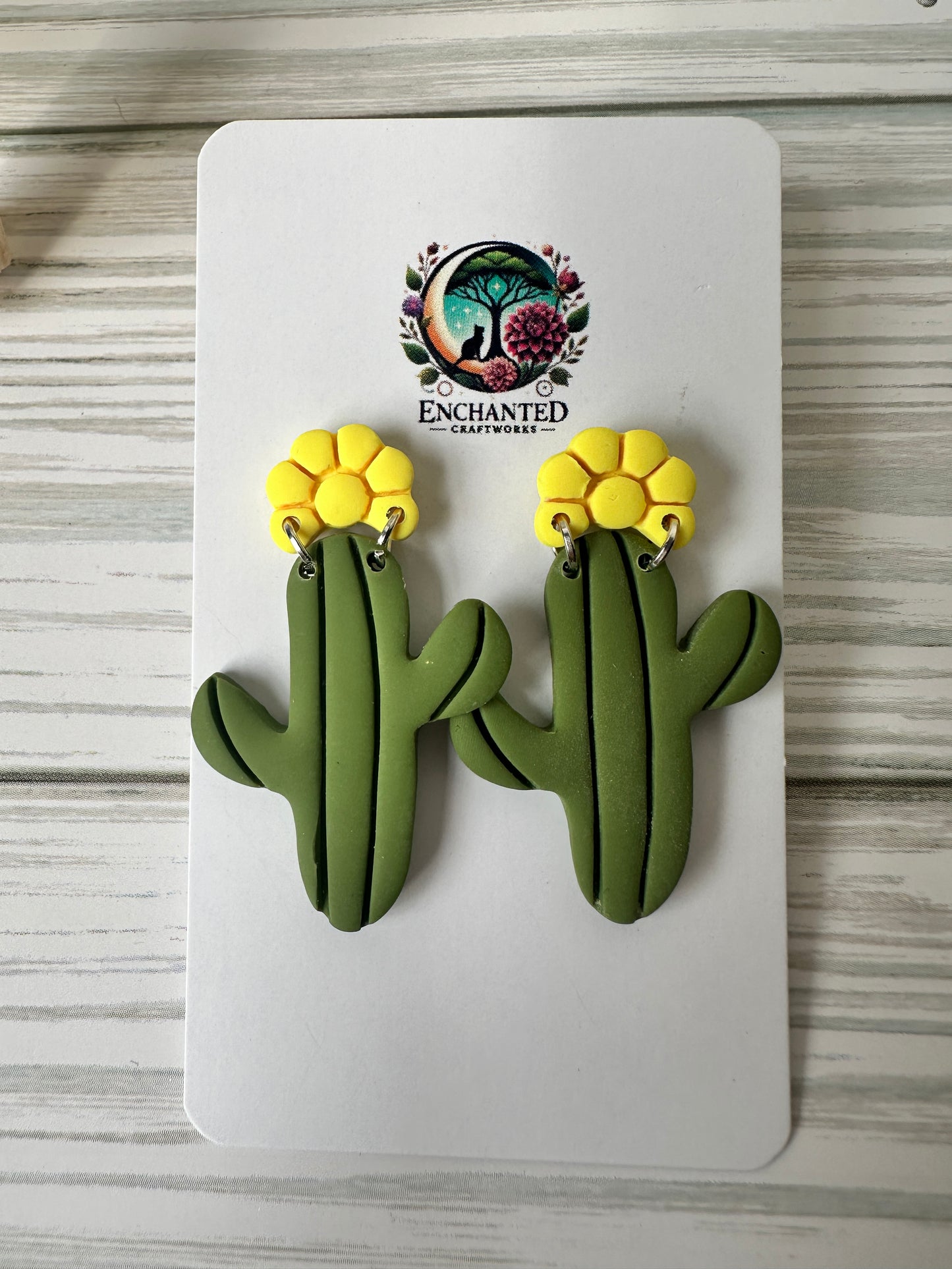 Blooming Cactus Dangle Earrings – Handmade Polymer Clay with Stainless Steel Posts