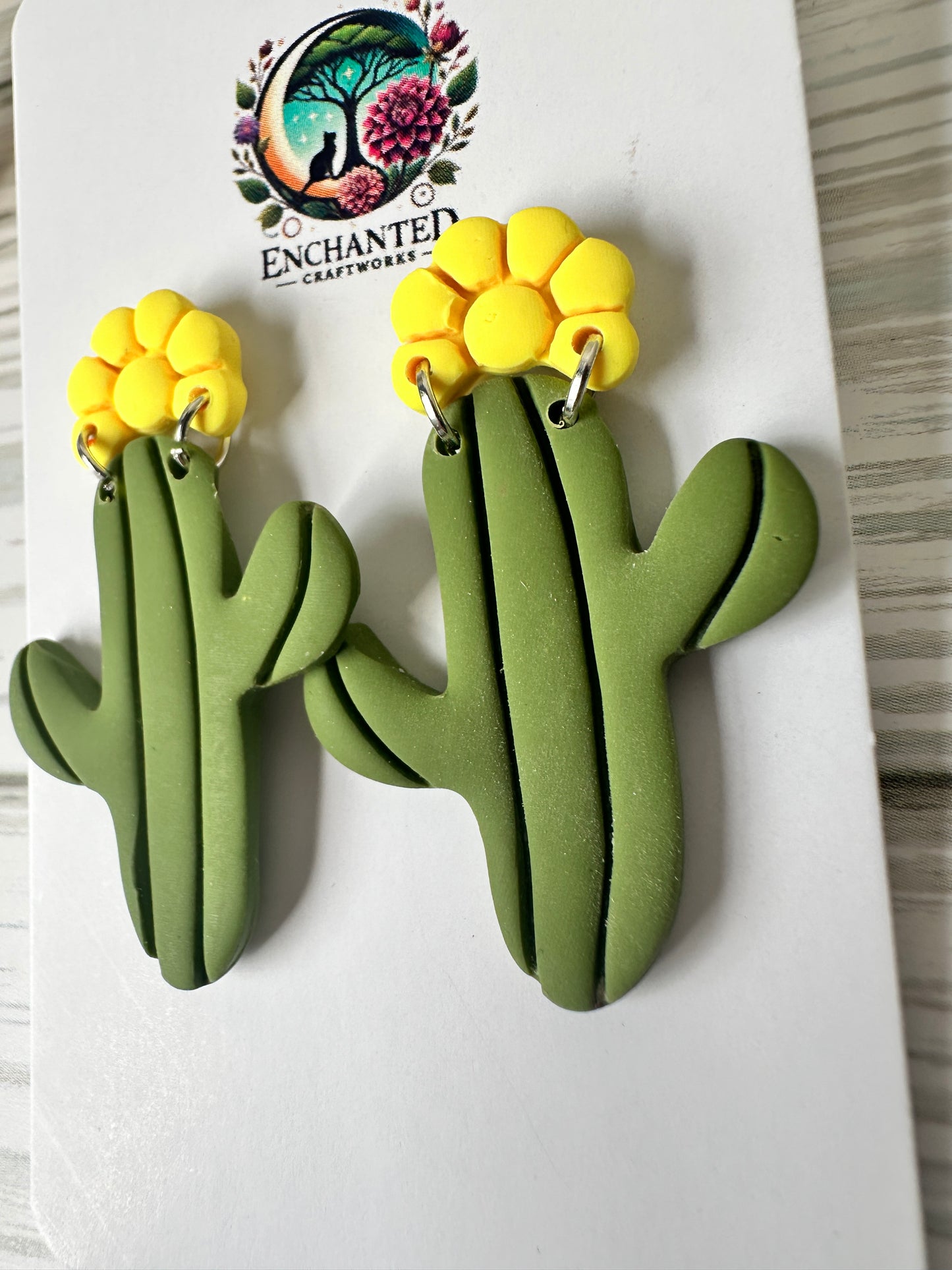 Blooming Cactus Dangle Earrings – Handmade Polymer Clay with Stainless Steel Posts