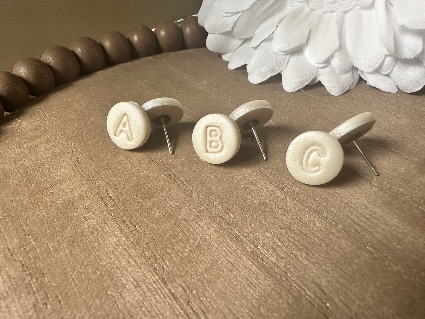 Enchanted Initial Stud Earrings – Personalized Polymer Clay