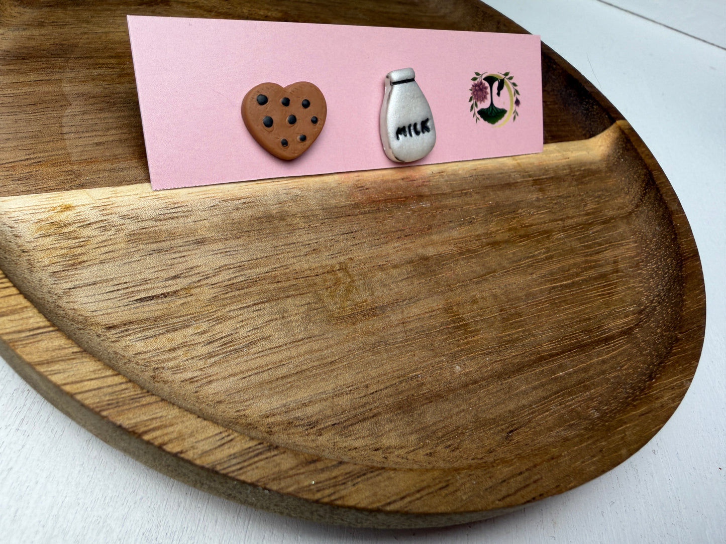 Enchanted Milk and Cookie Stud Earrings – Handmade Polymer Clay Cuties