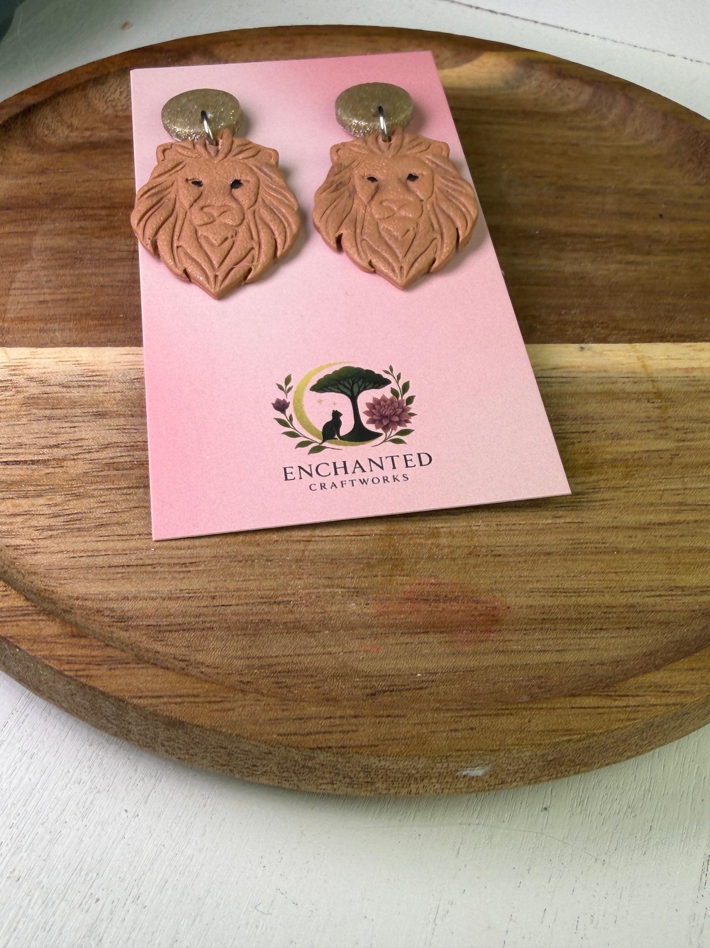 Leo Zodiac Lion Dangle Polymer Clay Earrings