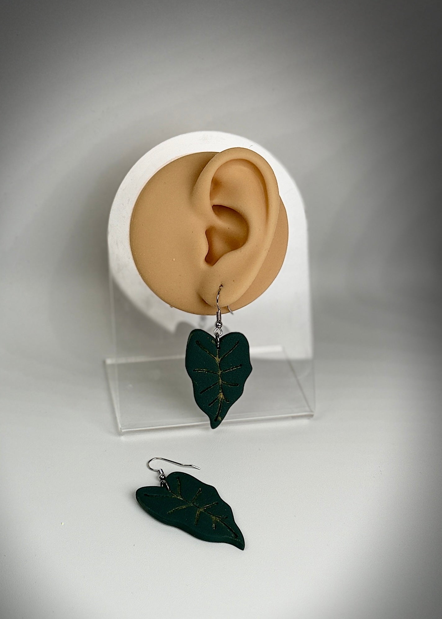 Emerald Leaf Dangle Earrings | Gold Vein Detail | Handmade Polymer Clay | Lightweight | Hypoallergenic Jewelry