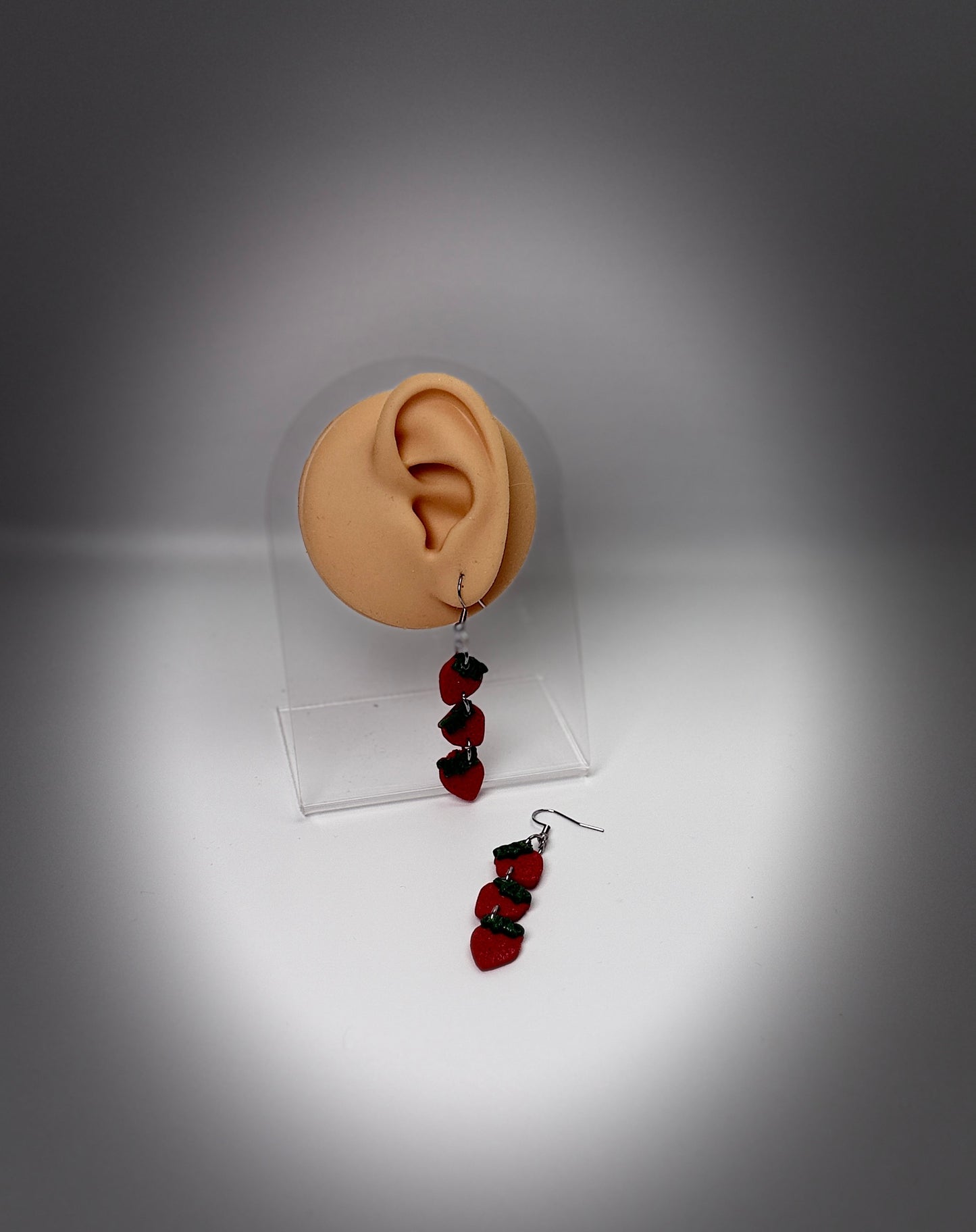 Strawberry Dangle Earrings – Handmade Polymer Clay Fruit Earrings, Cute Summer Jewelry, Lightweight Statement Earrings, Gift for Her
