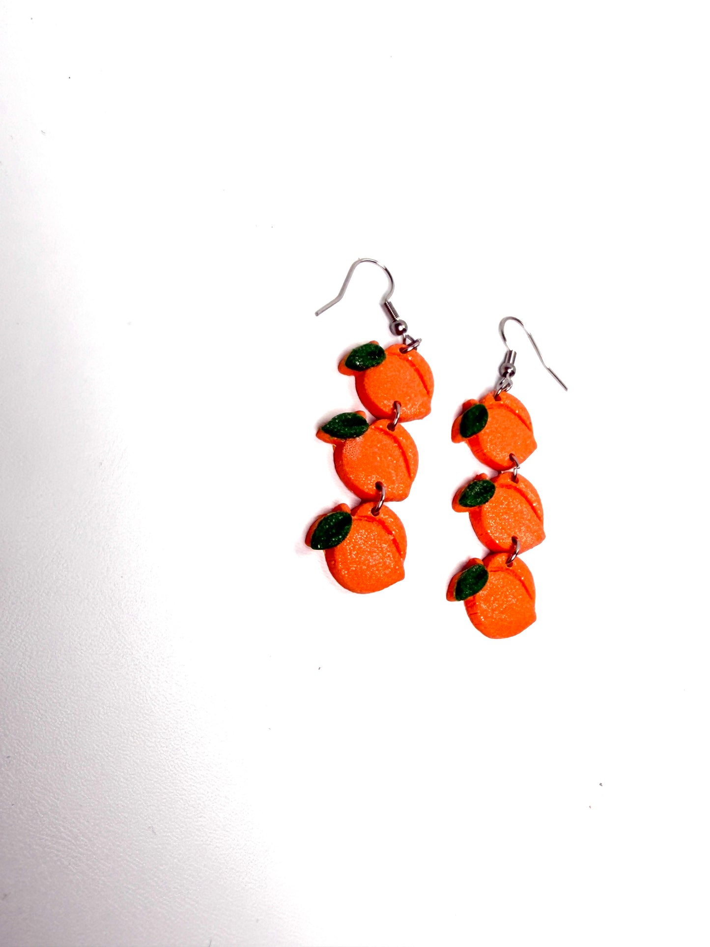 Peach Dangle Earrings | Handmade Polymer Clay Earrings | Cute Fruit Jewelry | Lightweight Hypoallergenic Summer Earrings