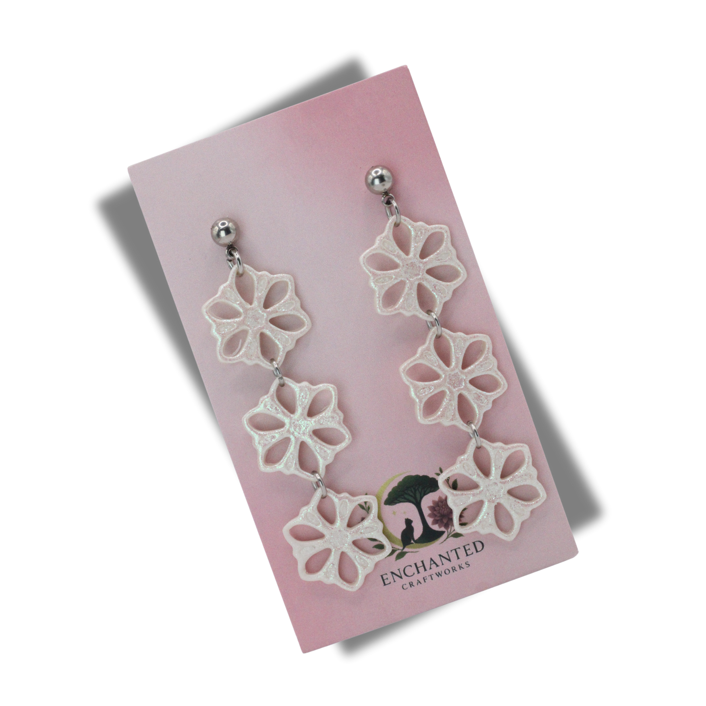 Snow Flake Cascade Polymer Clay Dangle Earrings