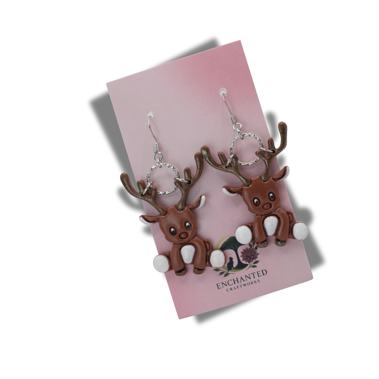 Prancing Reindeer Hoops Polymer Clay Dangle Earrings