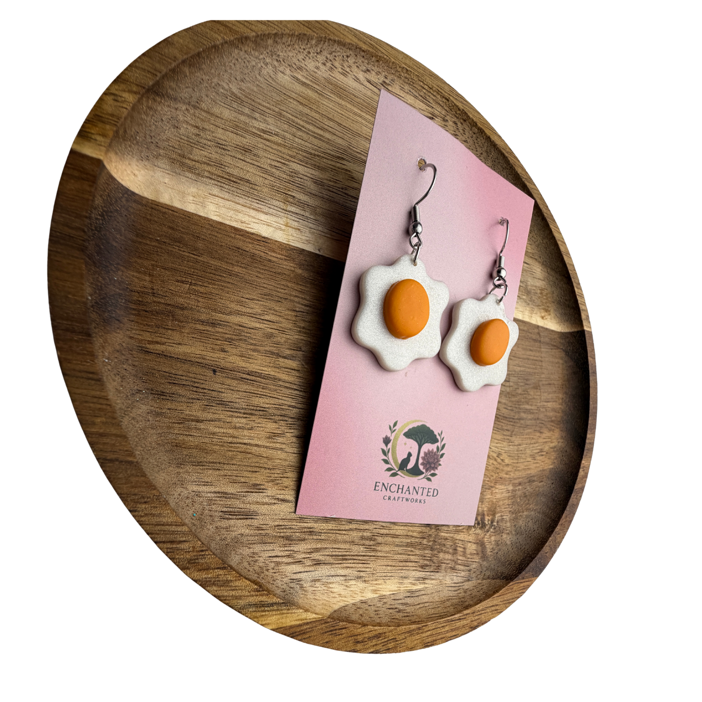 Sunny Side Up Egg Dangle Earrings – Handmade Polymer Clay Food Jewelry