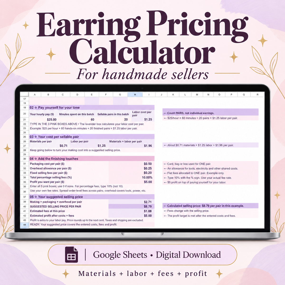 Earring Pricing Calculator — Google Sheets Template