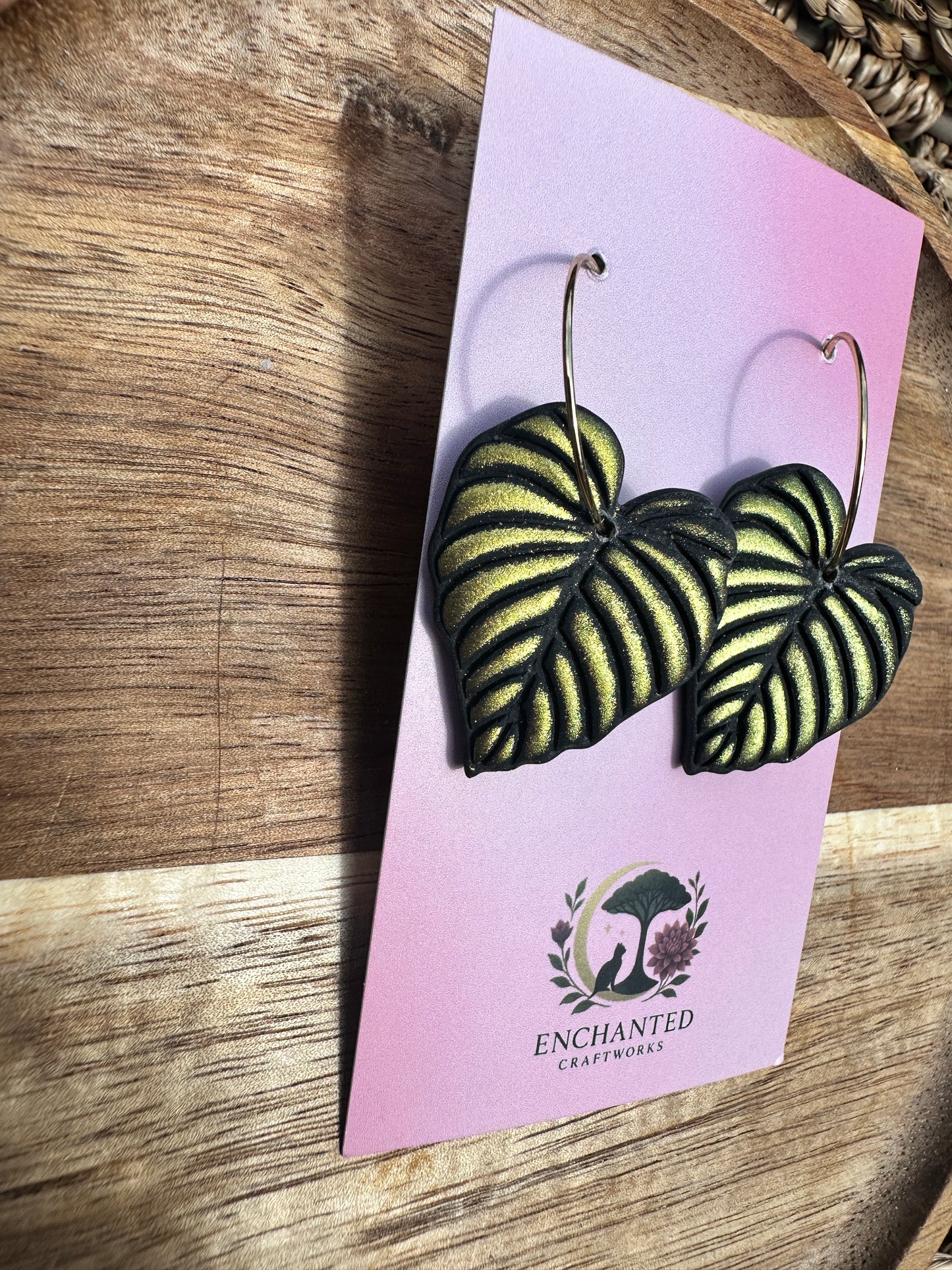 Enchanted Tropical Leaf Earrings – Handmade Polymer Clay Jewelry, Nature Inspired Earrings, Botanical Statement Earrings, Jungle Leaf Hoops
