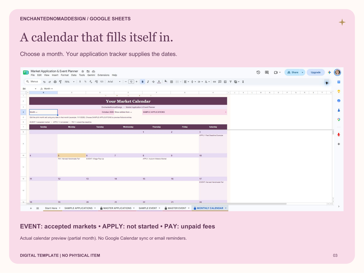 Market Application & Event Planner — Google Sheets Template