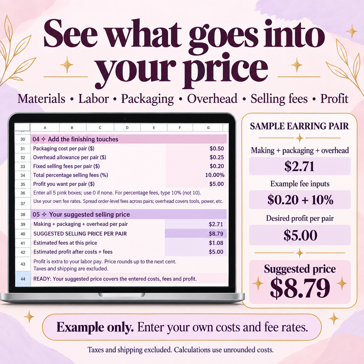 Earring Pricing Calculator — Google Sheets Template