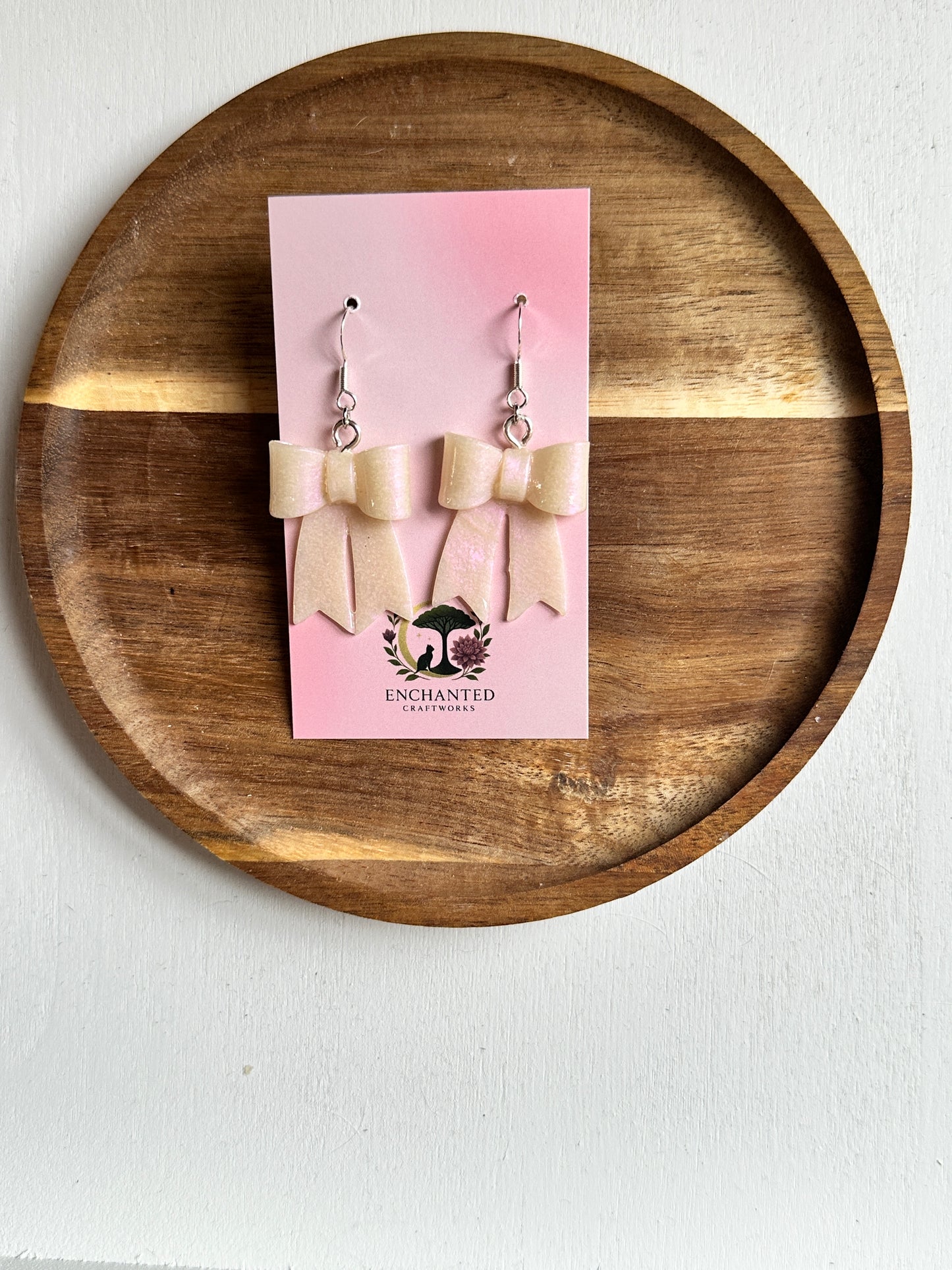 Classic Hand-Folded Bow Polymer Clay Dangle Earrings