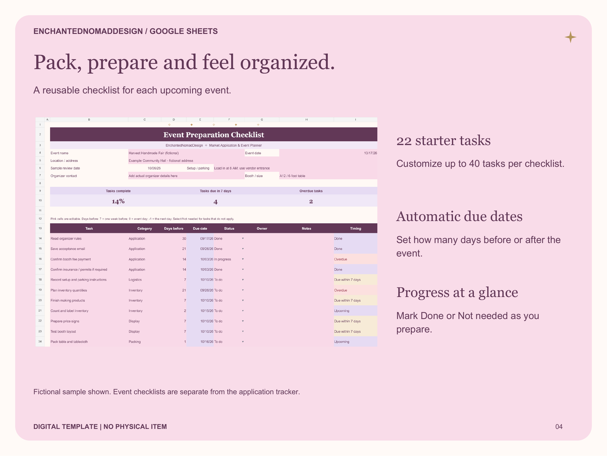 Market Application & Event Planner — Google Sheets Template