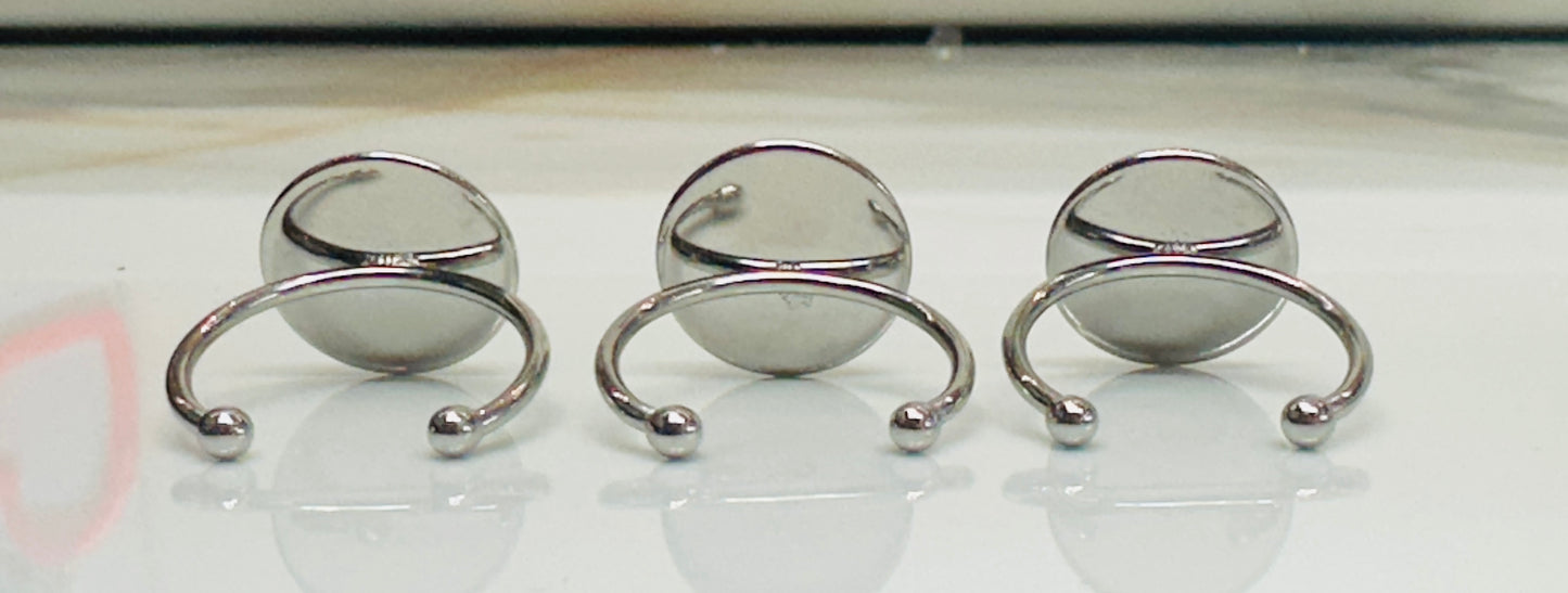 Stainless Steel Adjustable Rings with Polymer Clay Centers