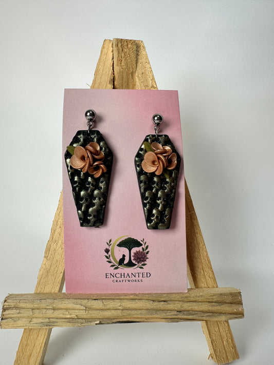 Enchanted Coffin Earrings – Dark Elegance with a Floral Twist