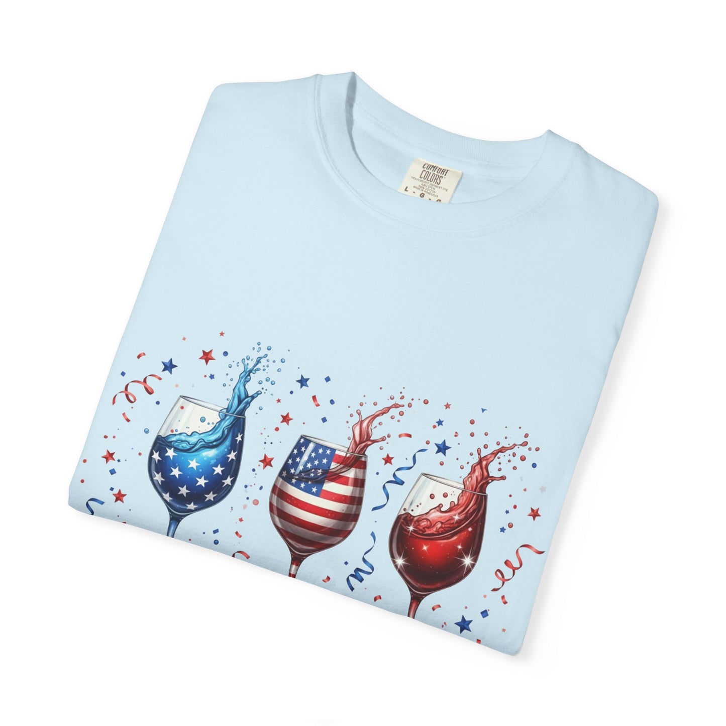 Red Wine & Blue T-Shirt — Patriotic Wine Glasses 4th of July Tee