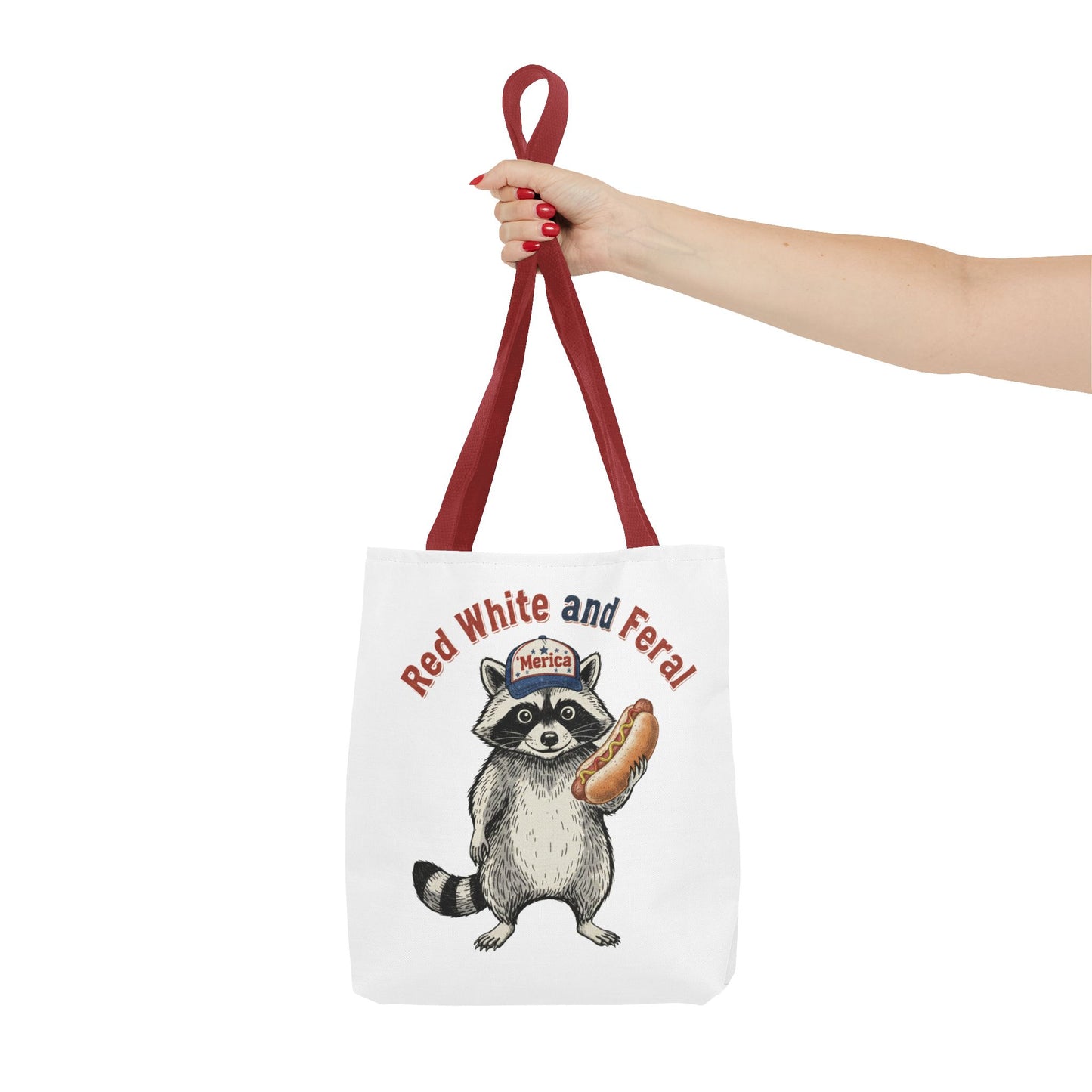Red White and Feral Raccoon Tote Bag – 'Merica Hot Dog Patriotic Canvas Tote