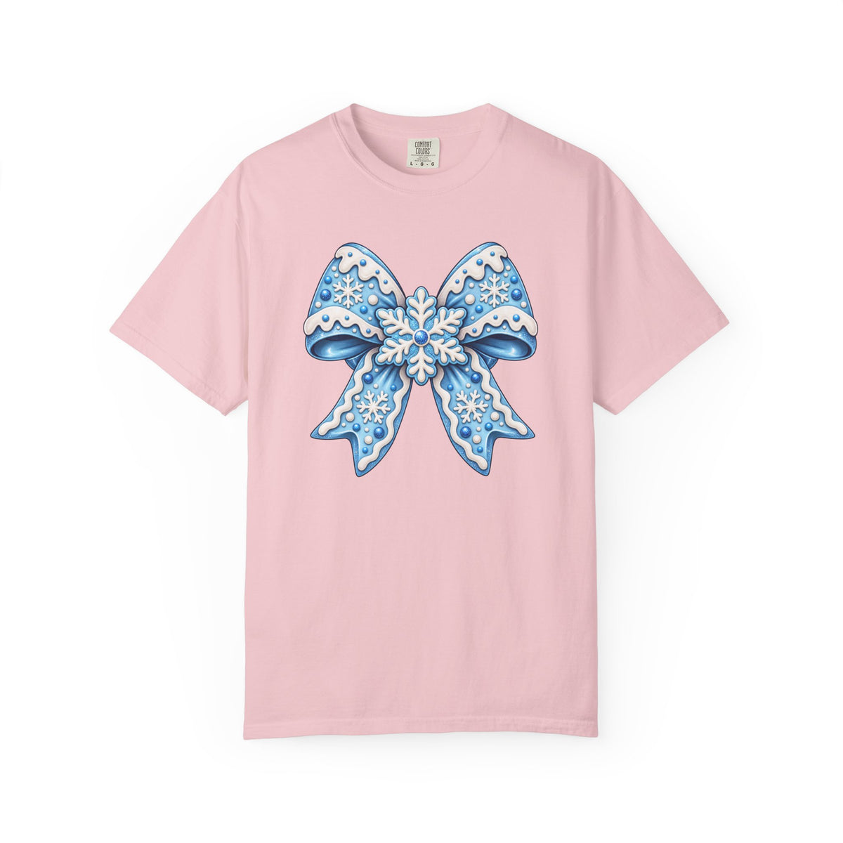 Blue Snowflake Bow T-Shirt — Winter Holiday Graphic Tee