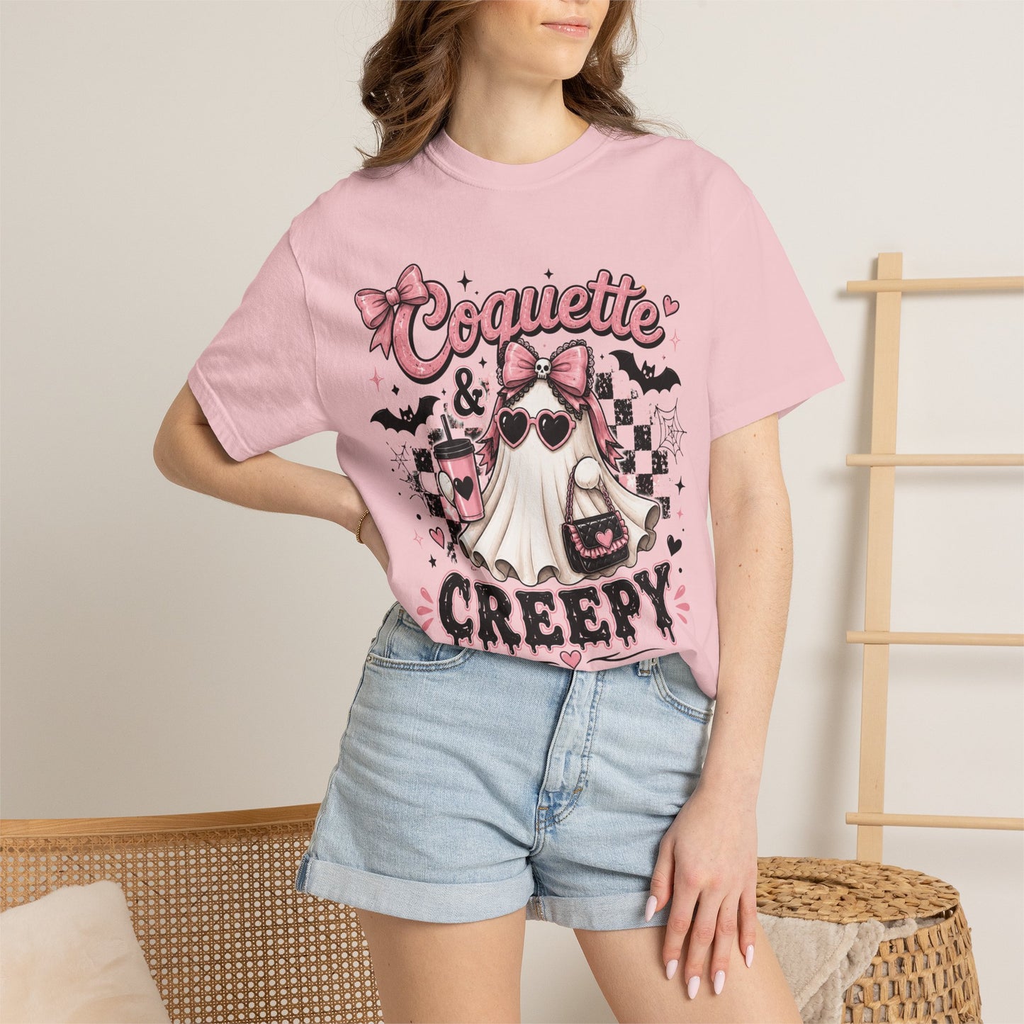 Coquette & Creepy Ghost Tee – Cute Gothic Halloween T-Shirt
